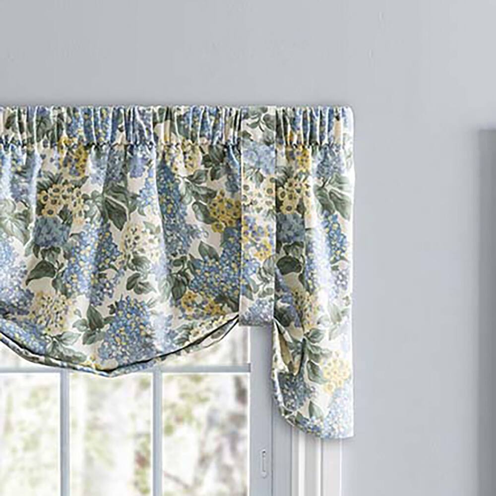 Left. Ellis Curtain - Ellis Hydrangea Classic Pattern Printed 3" Rod Pocket Window Tie Up Valance 60"x24" Blue - Blue.