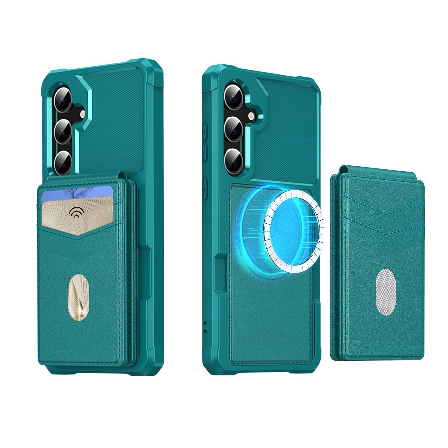 Angle. Dteck - For Samsung Galaxy S26+ 2-in-1 Magnetic Leather Flip Stand Wallet Case RFID Blocking Detachable Card Holder - Green.