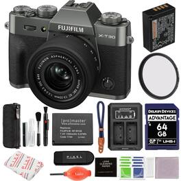 Bundle - Fujifilm - X-T30 III Mirrorless Camera with 13-33mm f/3.5-6.3 Lens (Charcoal Silver) with Extra Accessories