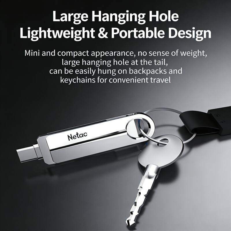 Large Hanging Hole Lightweight & Portable Design

Mini and compact appearance, no sense of weight, large hanging hole at the tail, can be easily hung on backpacks and keychains for convenient travel

Netac