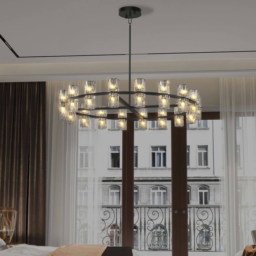 Alt View 4. Kadyn - 36 Inches Luxury Chandeliers Crystal Living Room Decorative Lights Simple Modern Dining Room LED Lighting, Black - Black.