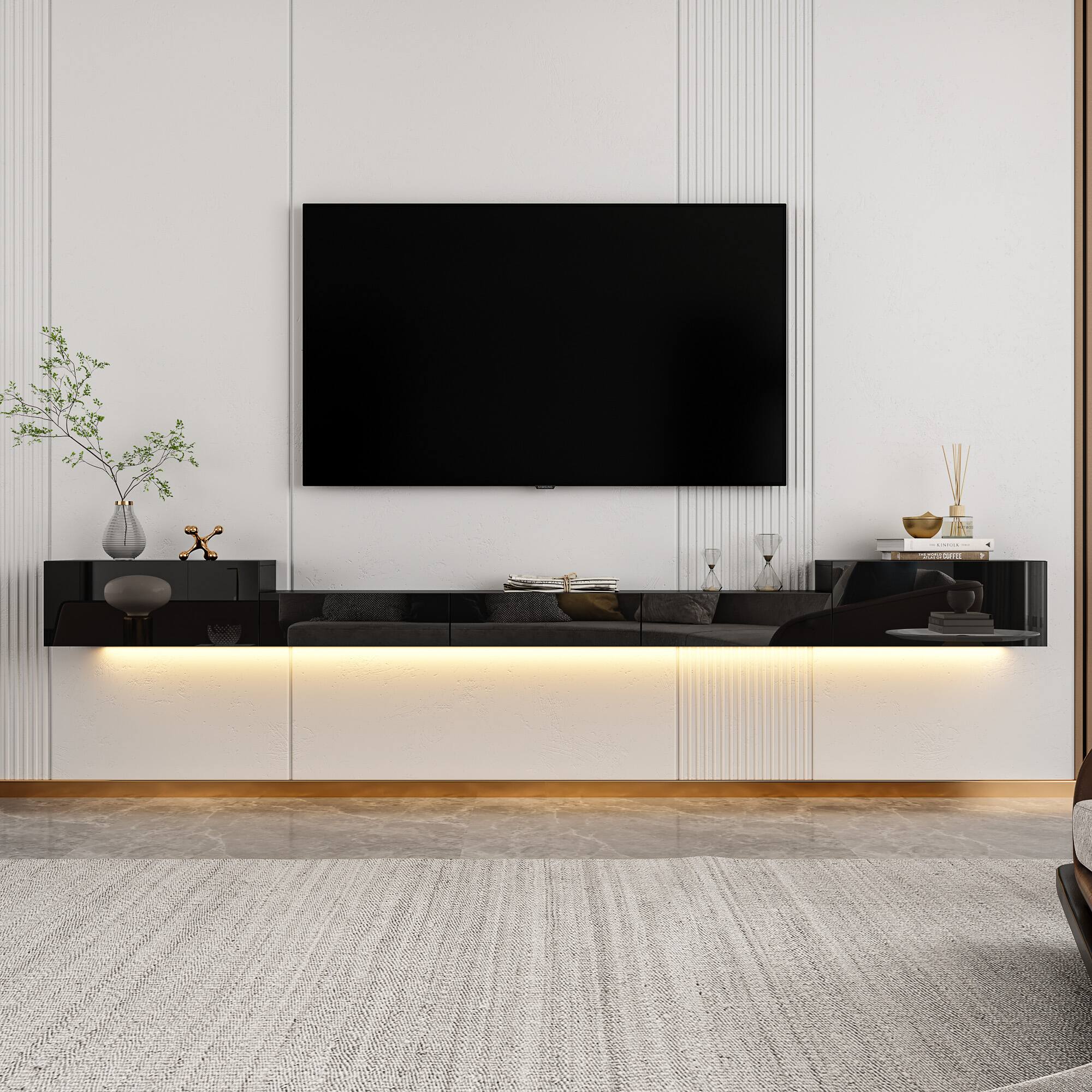 Alt View 6. Famapy - Famapy Floating TV Stand, Wall - Mounted Media Console with LED Lights & Storage Up to 70 Inches - Black.
