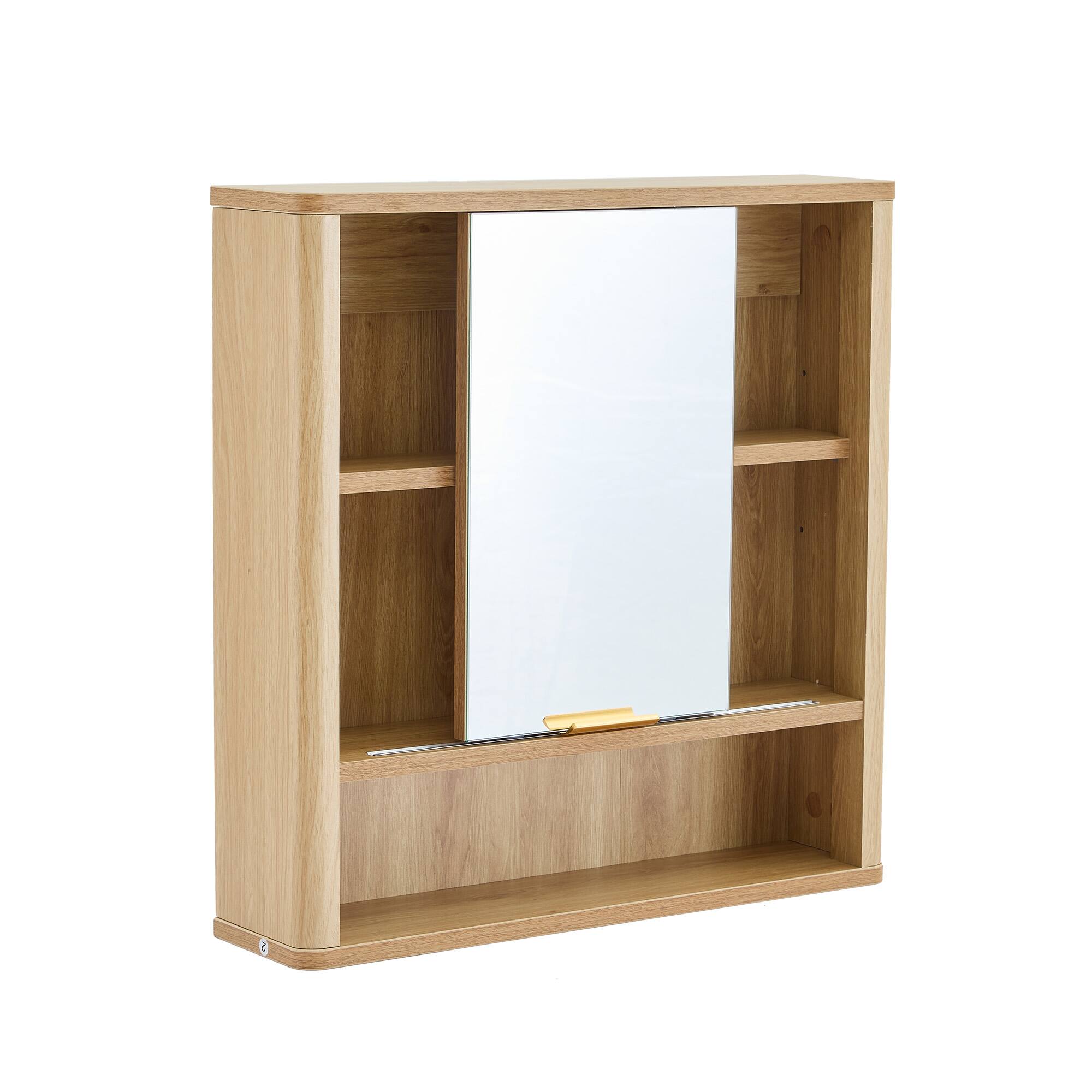 Alt View 10. Loheer - Loheer- Wall Mounted Bathroom Mirror Cabinet with Open Shelves Natural Wood Finish 1.79ft x 0.42ft x 1.83ft - Wood.