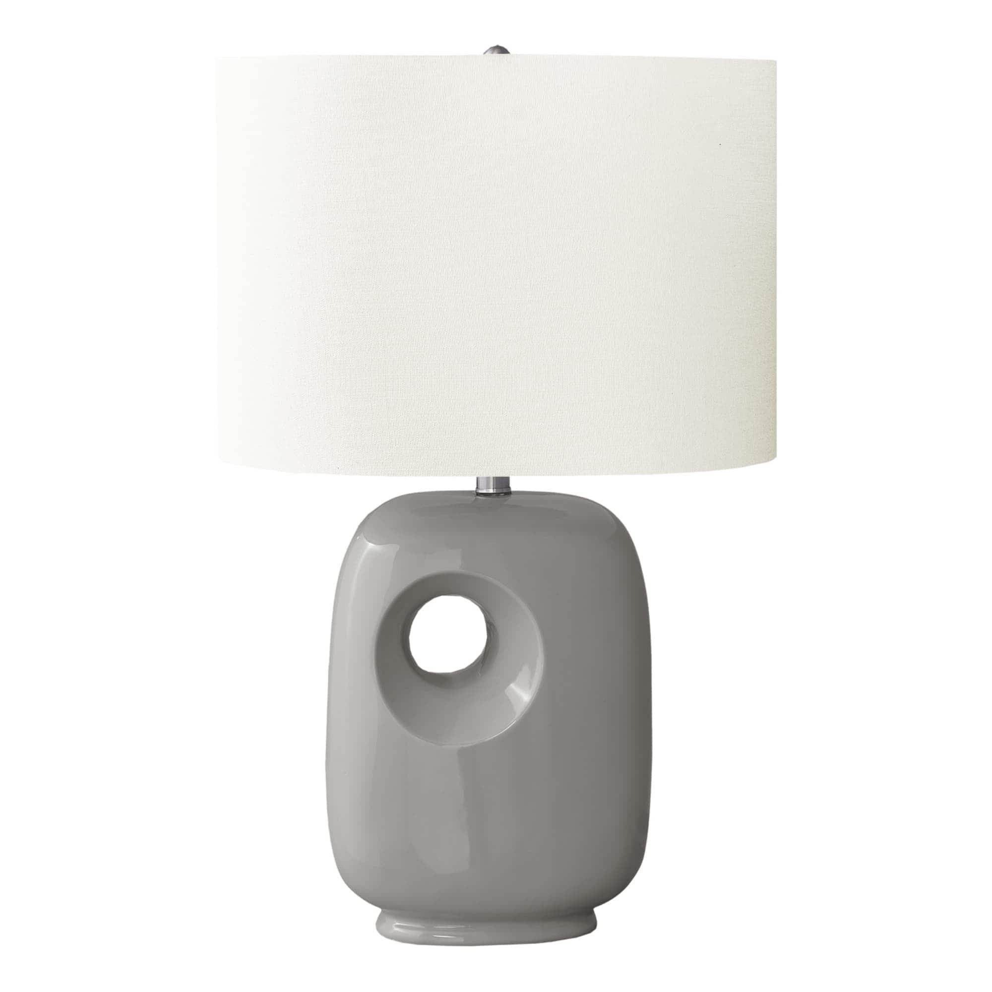 Luckbyte - 26 Inch Grey Ceramic Table Lamp Ivory Cream Shade Contemporary Modern Lamp