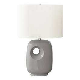 Luckbyte - 26 Inch Grey Ceramic Table Lamp Ivory Cream Shade Contemporary Modern Lamp