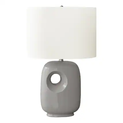 Front. Luckbyte - 26 Inch Grey Ceramic Table Lamp Ivory Cream Shade Contemporary Modern Lamp.