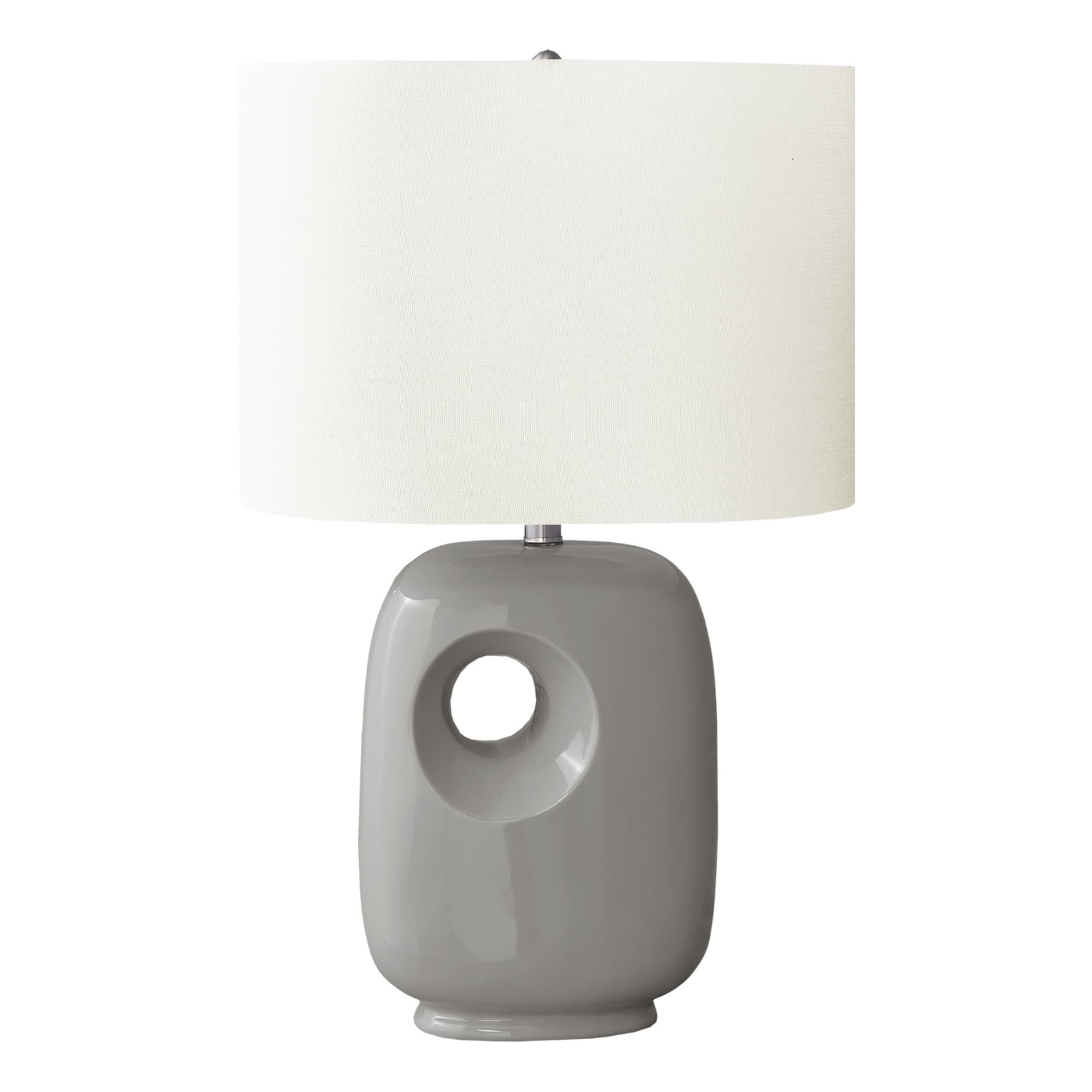 Front. Luckbyte - 26 Inch Grey Ceramic Table Lamp Ivory Cream Shade Contemporary Modern Lamp.