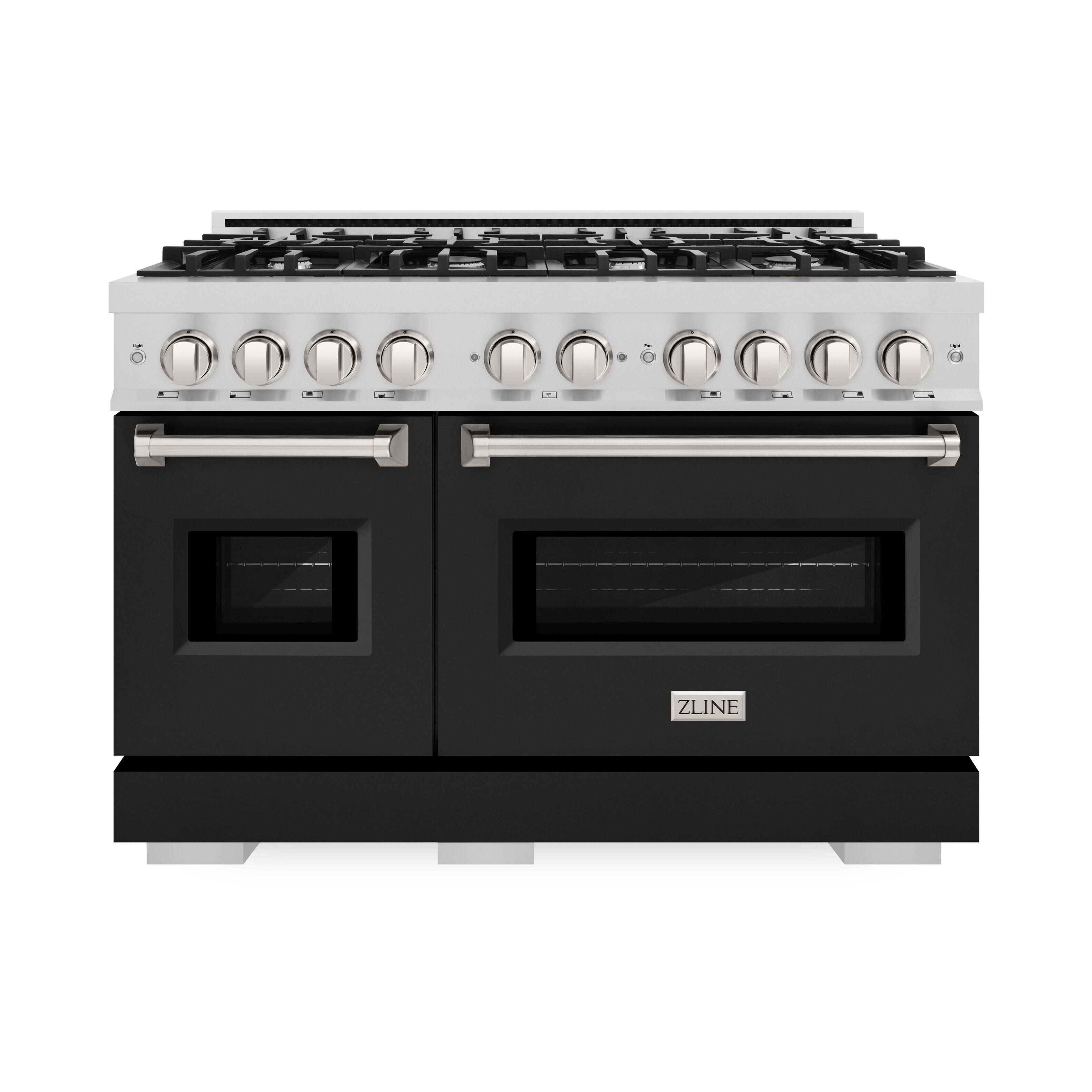 Angle. ZLINE - ZLINE 48" 6.7 cu. ft. Freestanding Classic Double Oven Gas Range w/ 8 Burner Cooktop & Black Matte Doors (CGR-BLM-48) - Black Matte.