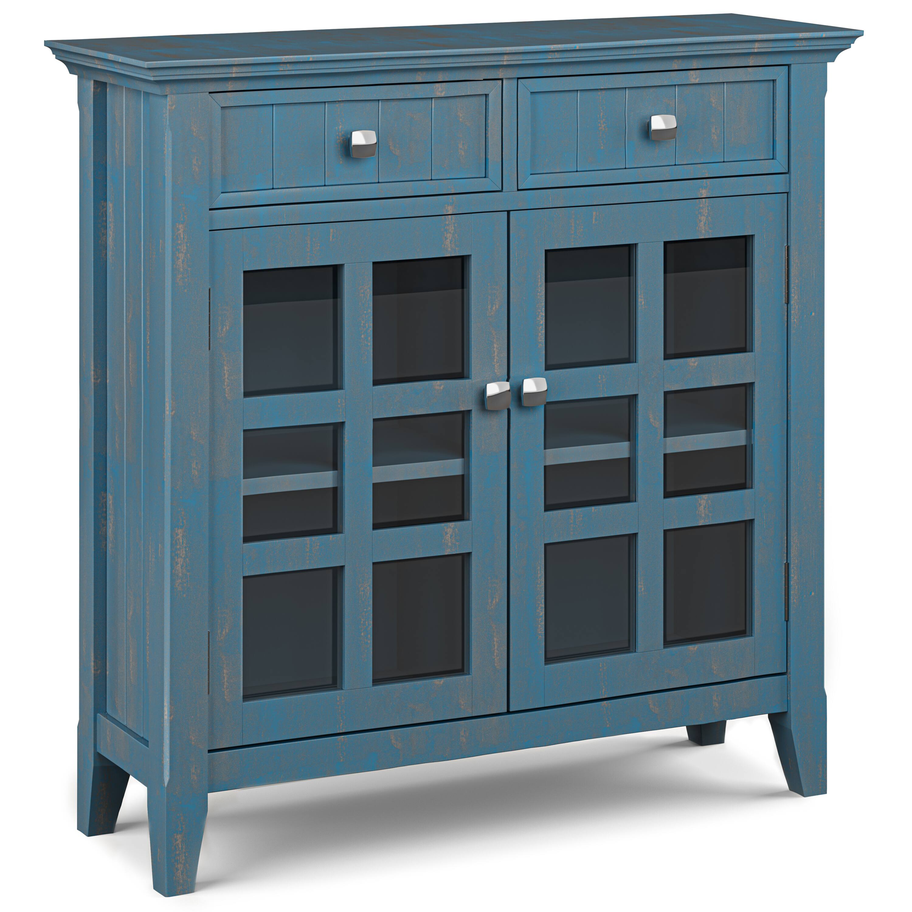 Alt View 2. Simpli Home - Acadian Solid Wood 48 inch Wide Storage Bench and 36 inch Wide Storage Cabinet in Distressed Coastal Blue - Distressed Coastal Blue.