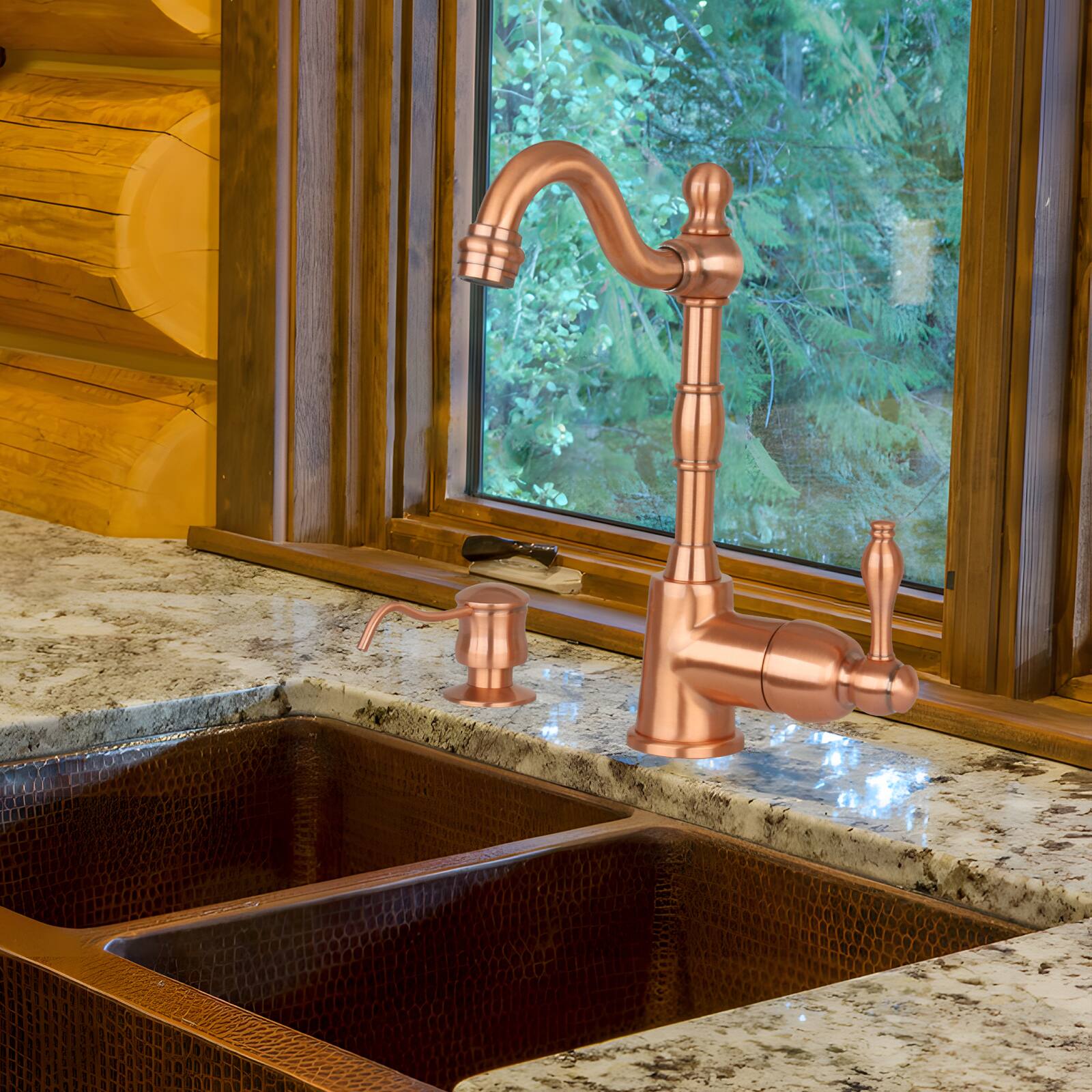 Alt View 2. Akicon - Akicon Built-in Brass Soap Dispenser for Kitchen Sink Refill from Top with 17 oz. Bottle in Copper - Copper.