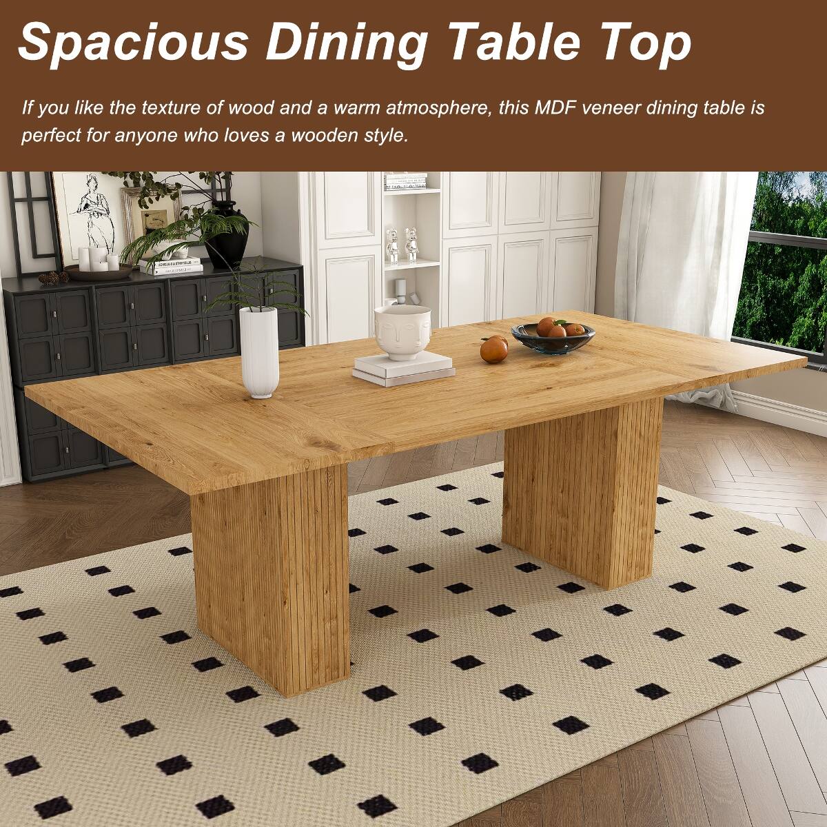 Spacious Dining Table Top

If you like the texture of wood and a warm atmosphere, this MDF veneer dining table is perfect for anyone who loves a wooden style.