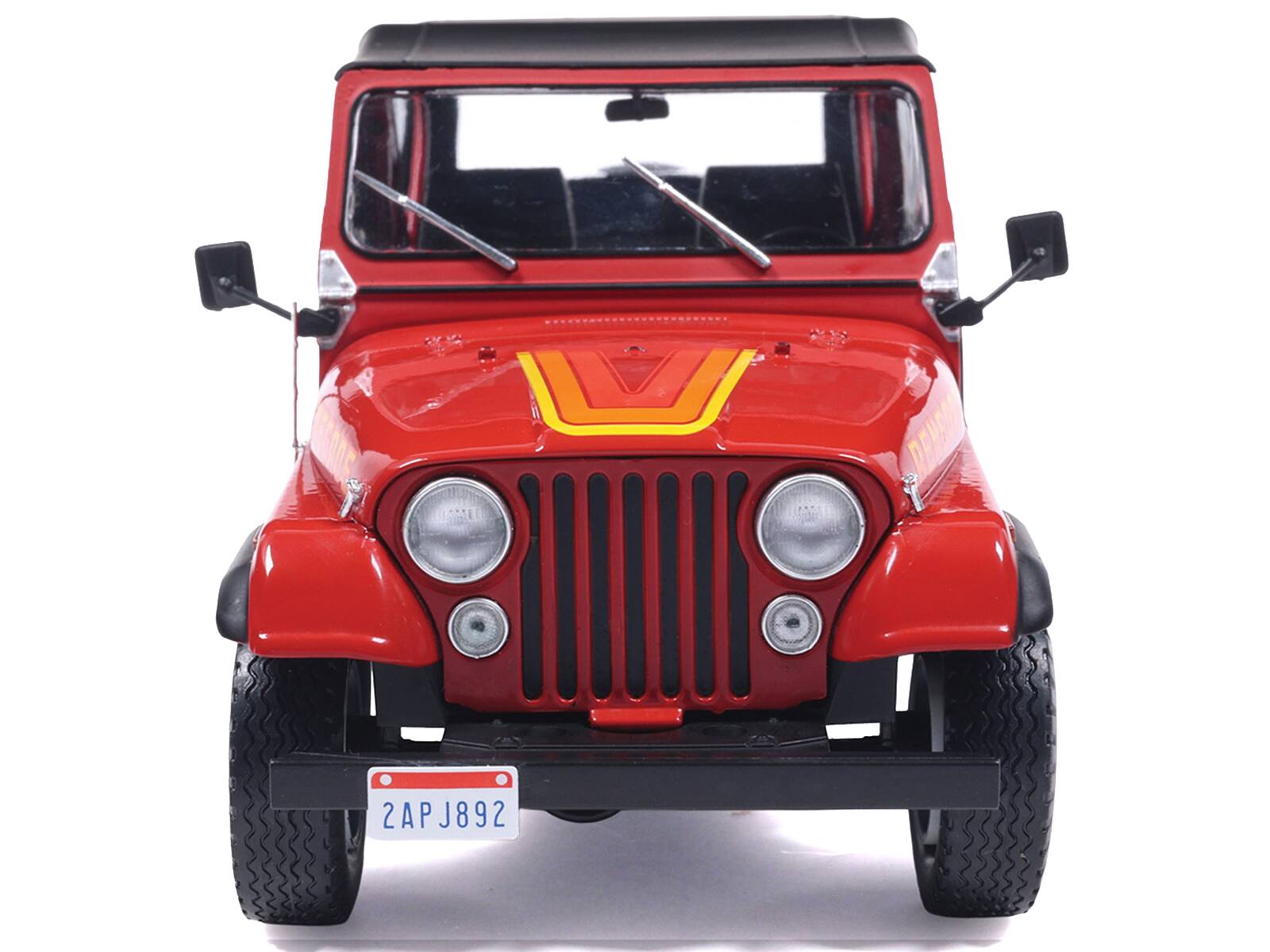 Left. IXO - 1983 Jeep Renegade Red with Stripes and Black Top 1/24 Diecast Model by IXO Models - Red with Stripes and Black.