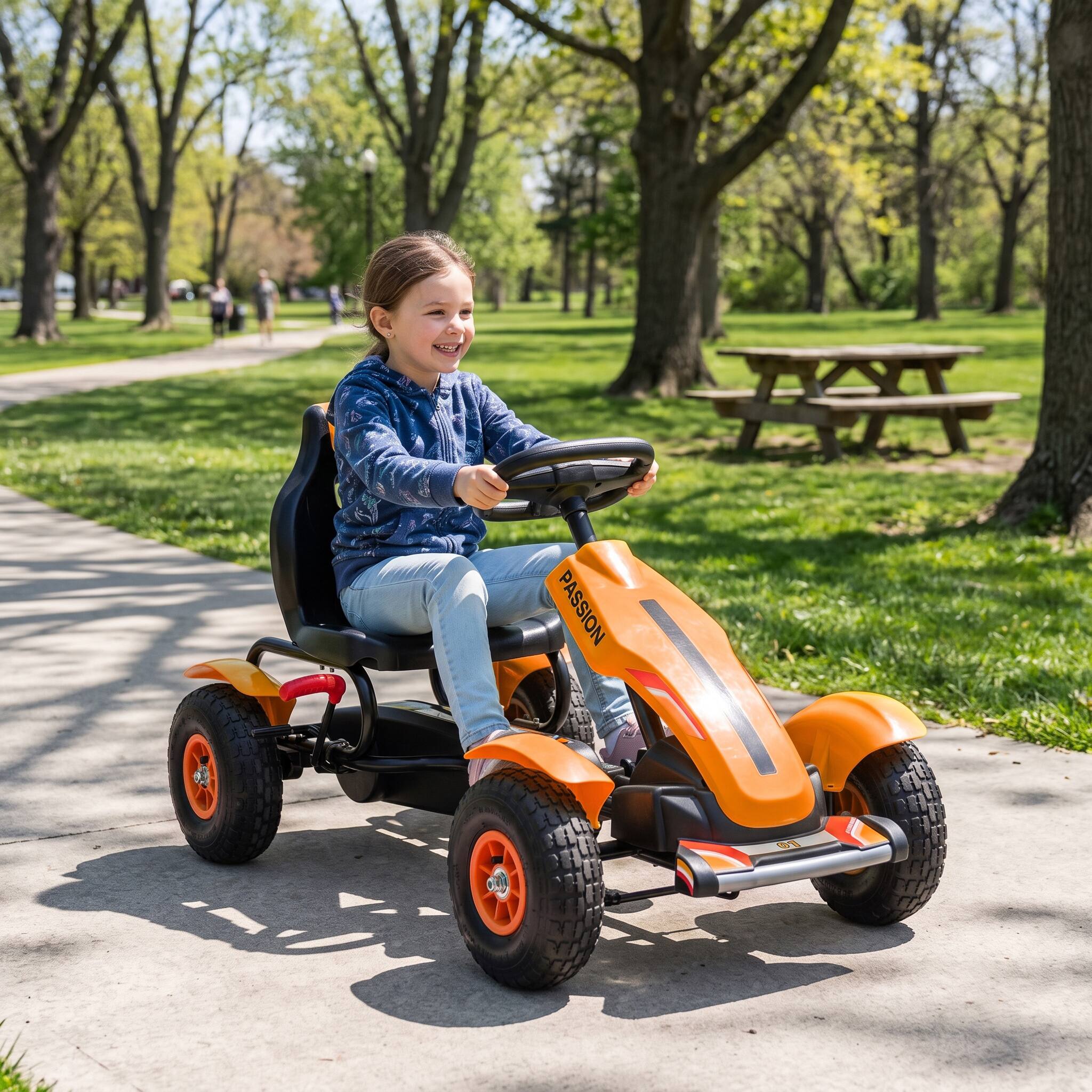 Alt View 1. Aosom - Pedal Go Kart, Outdoor Ride on Toys with Adjustable Seat, Sharp Handling, Handbrake - Orange.