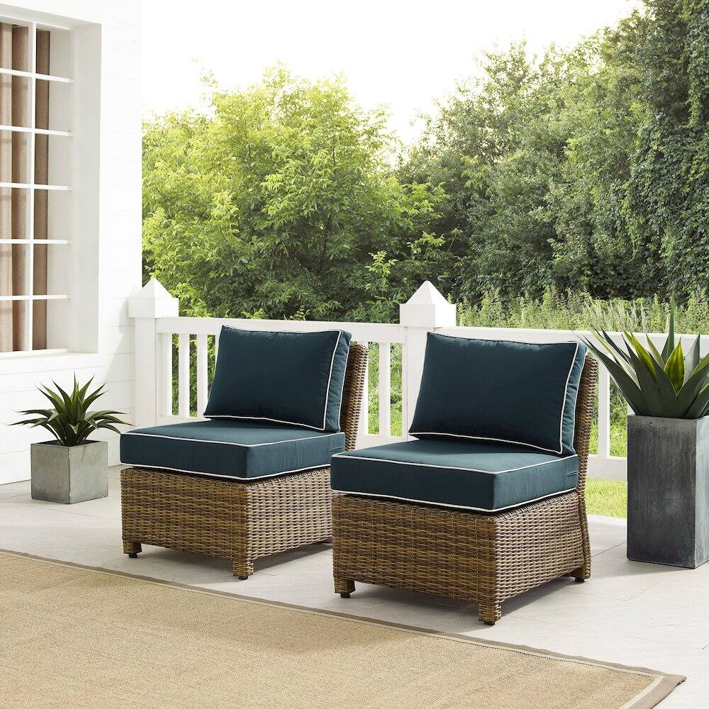 Alt View 10. Crosley Furniture - Bradenton 2Pc Armless Wicker Outdoor Chair Set - 2 Armless Chairs - Navy.