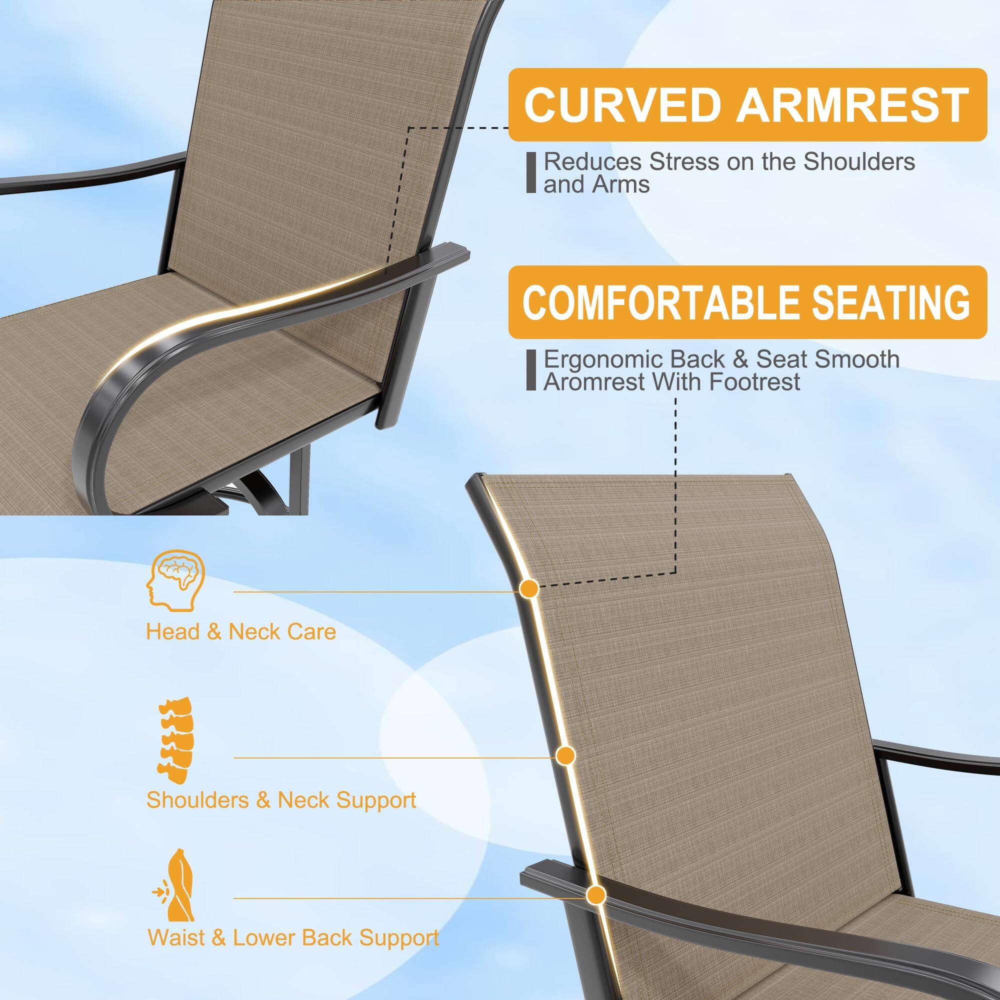 - **CURVED ARMREST**
  - Reduces Stress on the Shoulders and Arms

- **COMFORTABLE SEATING**
  - Ergonomic Back & Seat
  - Smooth Armrest With Footrest

- **Head & Neck Care**
- **Shoulders & Neck Support**
- **Waist & Lower Back Support**