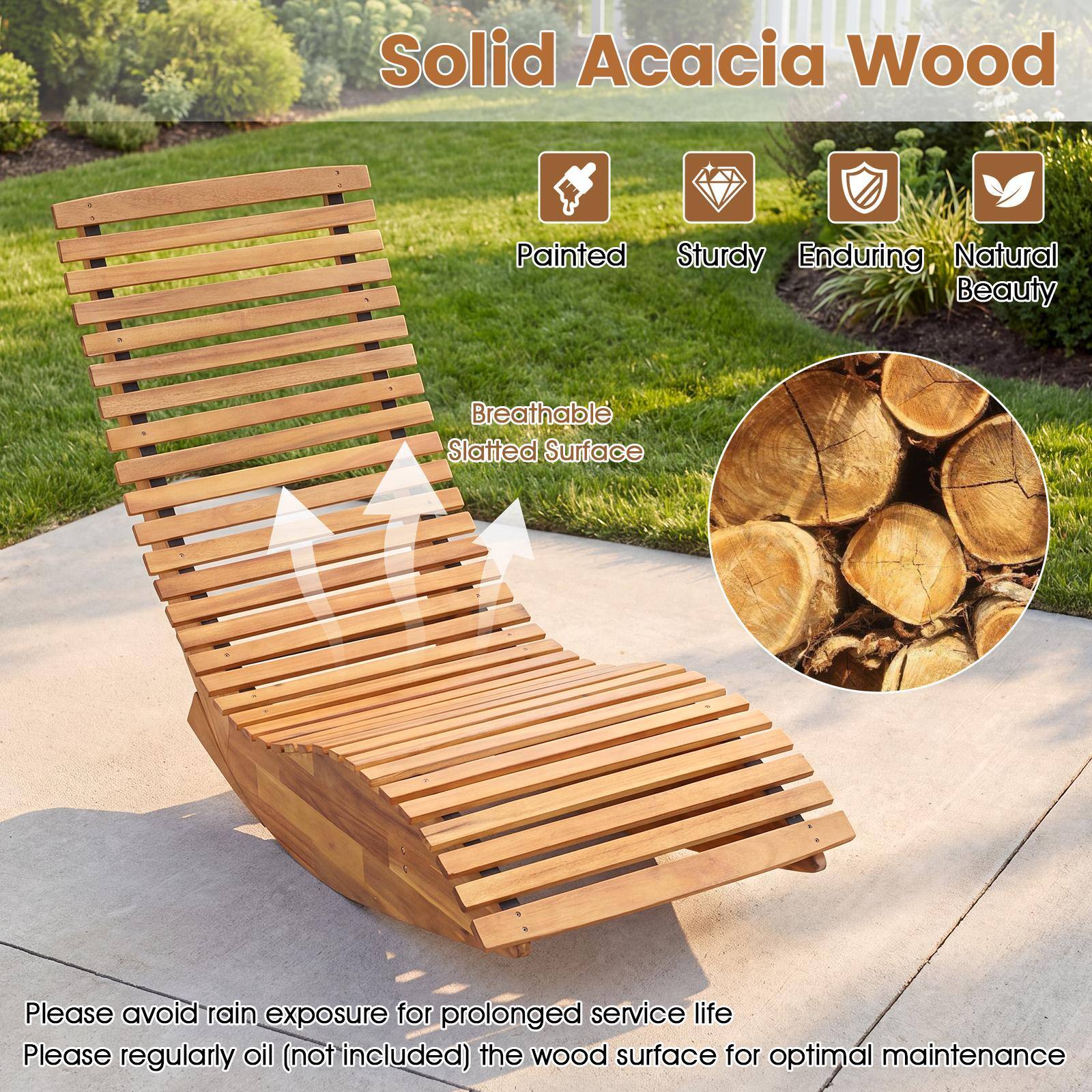 Solid Acacia Wood

Painted Sturdy Enduring Natural Beauty

Breathable Slatted Surface

Please avoid rain exposure for prolonged service life

Please regularly oil (not included) the wood surface for optimal maintenance