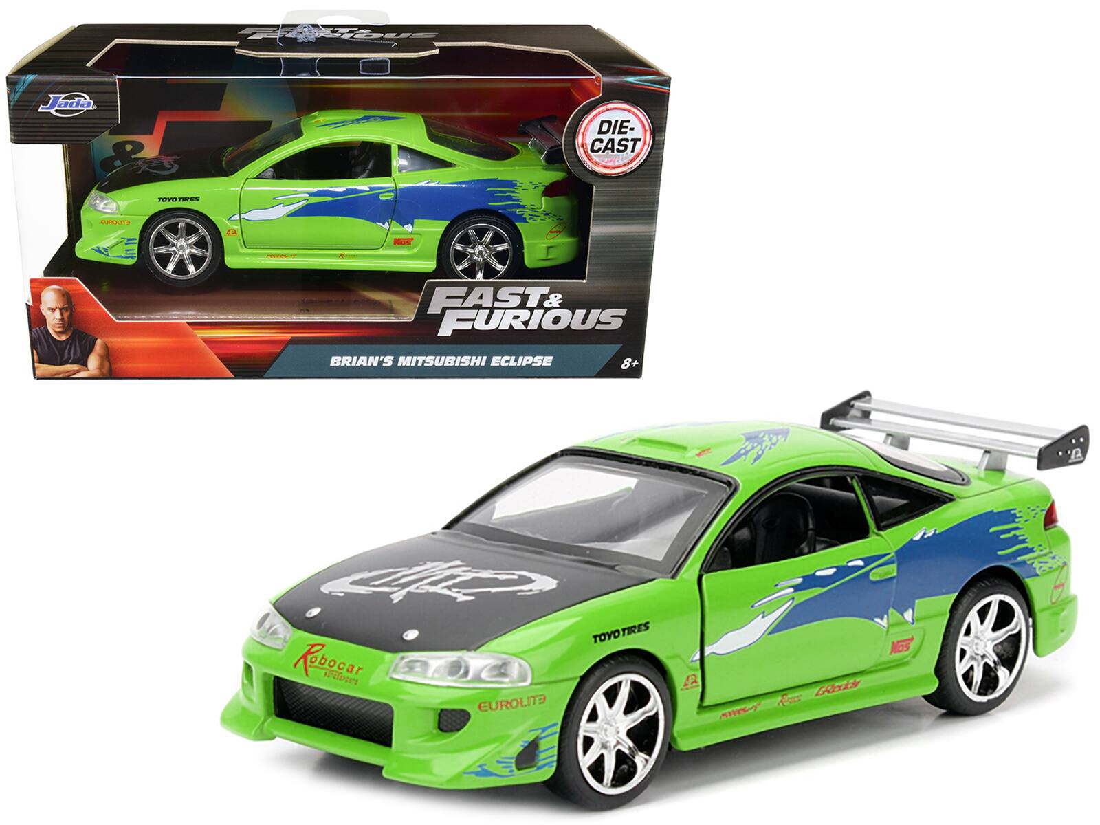 Jada  
DIE-CAST  
FAST & FURIOUS  
BRIAN'S MITSUBISHI ECLIPSE  
8+  

TOYO TIRES  
EUROLITE  
Robocar  
Glock