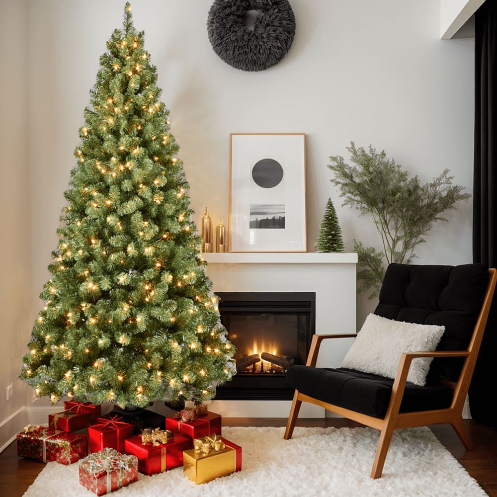 Pefilos - 7ft Pre-Lit PVC Christmas Tree with 400 UL Certified Lights, Memory Wire, Stable Metal Stand, 1072 Tips - Green