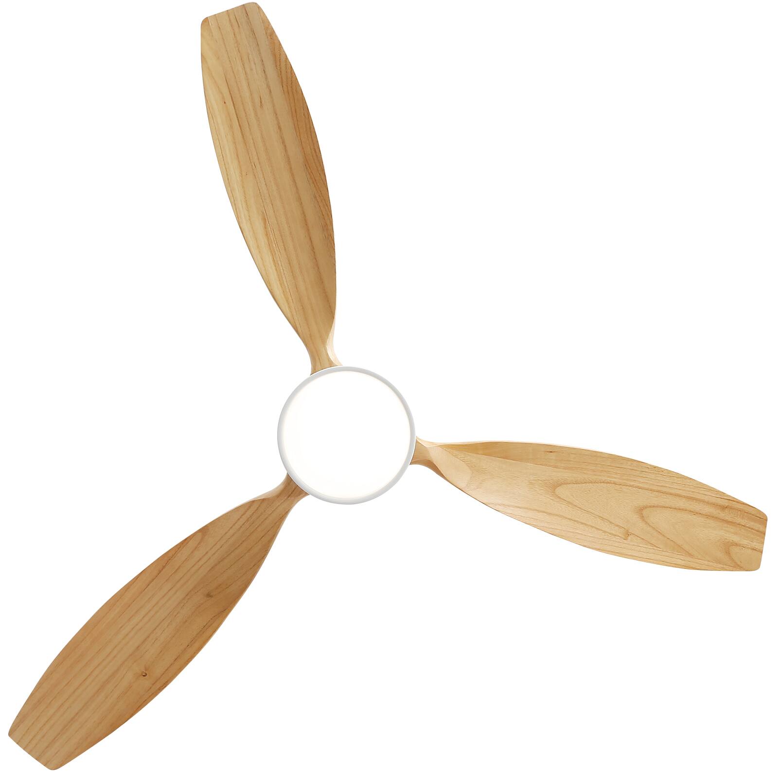 Back. Sofucor - Sofucor 52'' Flush Mount Ceiling Fan without Lights Remote Control Wood Blades Reversible DC Motor Indoor Outdoor - White Wood.