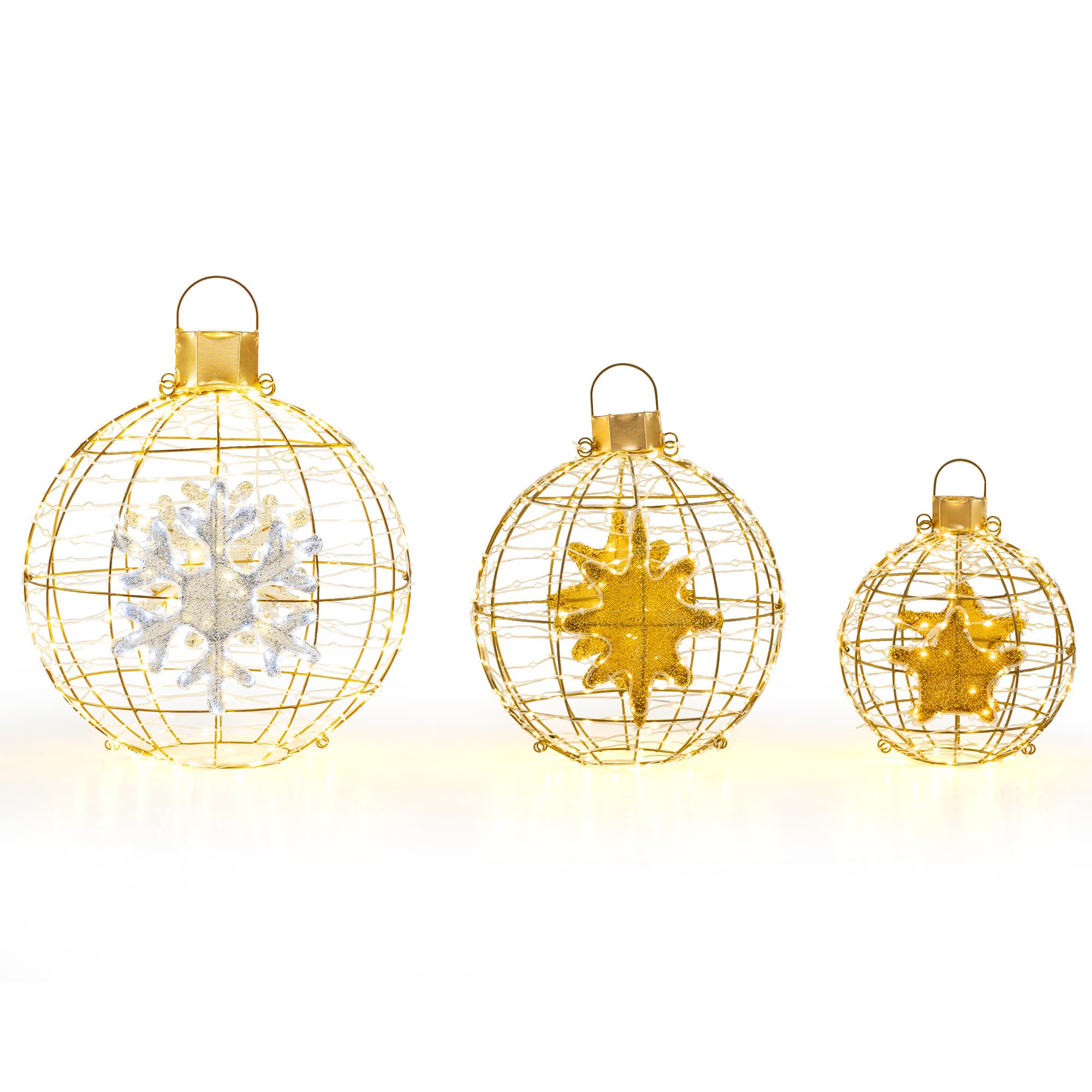Gymax - 3 PCS Pre-Lit Lantern Balls w/ 732 Bright LED Lights Zip Ties & Ground Stakes - Gold