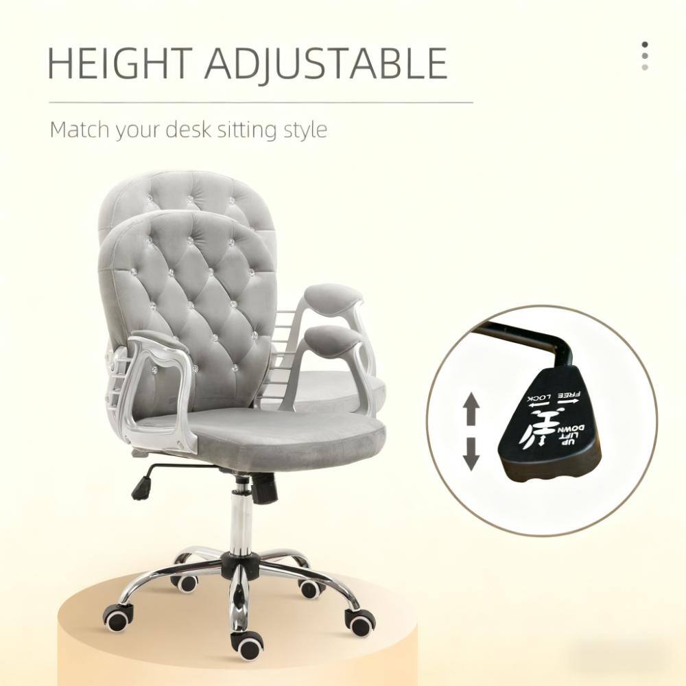 Alt View 7. Forest'nSky - Grey Luxury Tufted Office Chair for A Stylish Choice for Home & Office, Plush Comfort - Grey.