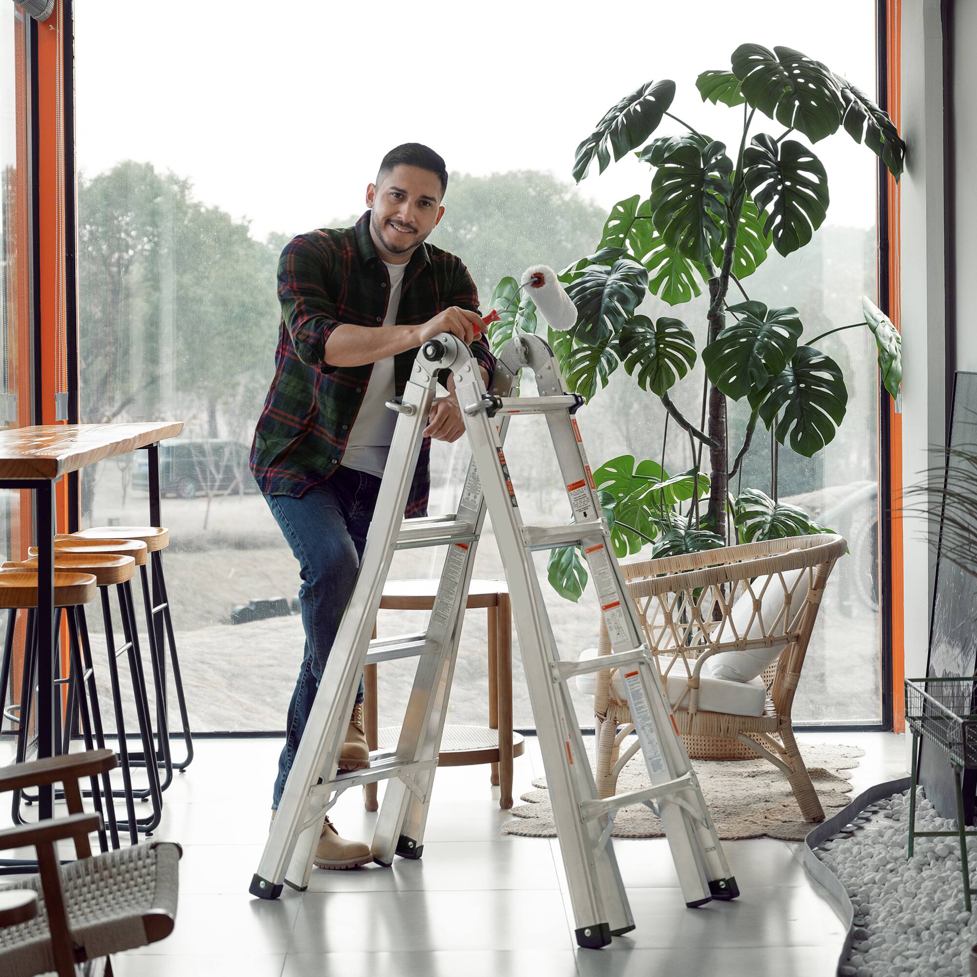 Alt View 6. ELEMENT ACE - 17-Foot Multi-Position Foldable Ladder with A-Frame and Straight Configurations, Heavy-Duty ANSI Certified - Grey.