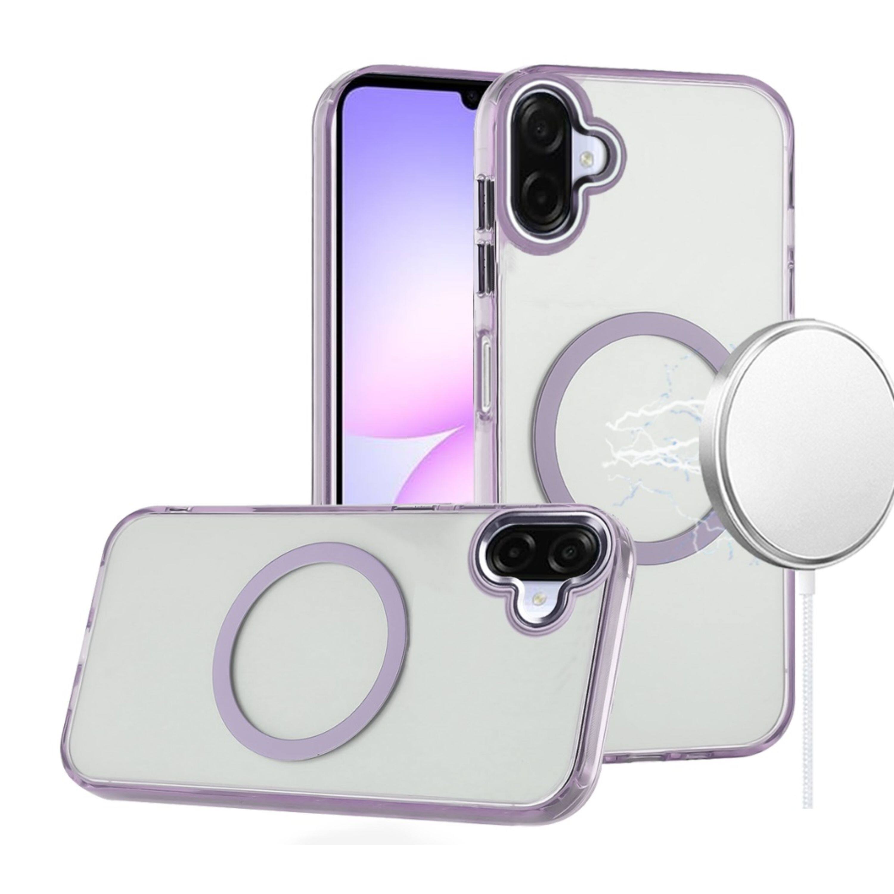 Angle. Kitcheniva - Trans-Clear Metal Buttons  Raised Camera Bezel Phone Case With Tempered Glass For Samsung Galaxy A07 Light Purple - Light Purple.