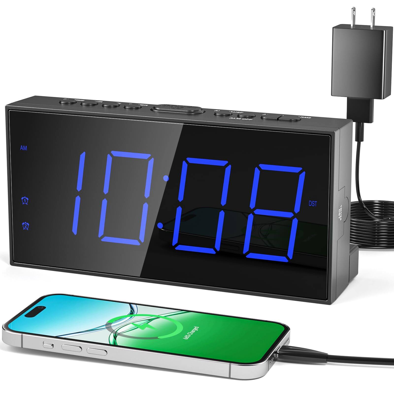 Dazzed Corner - Digital Alarm Clock,Dual Alarms,12/24H & DST - Black