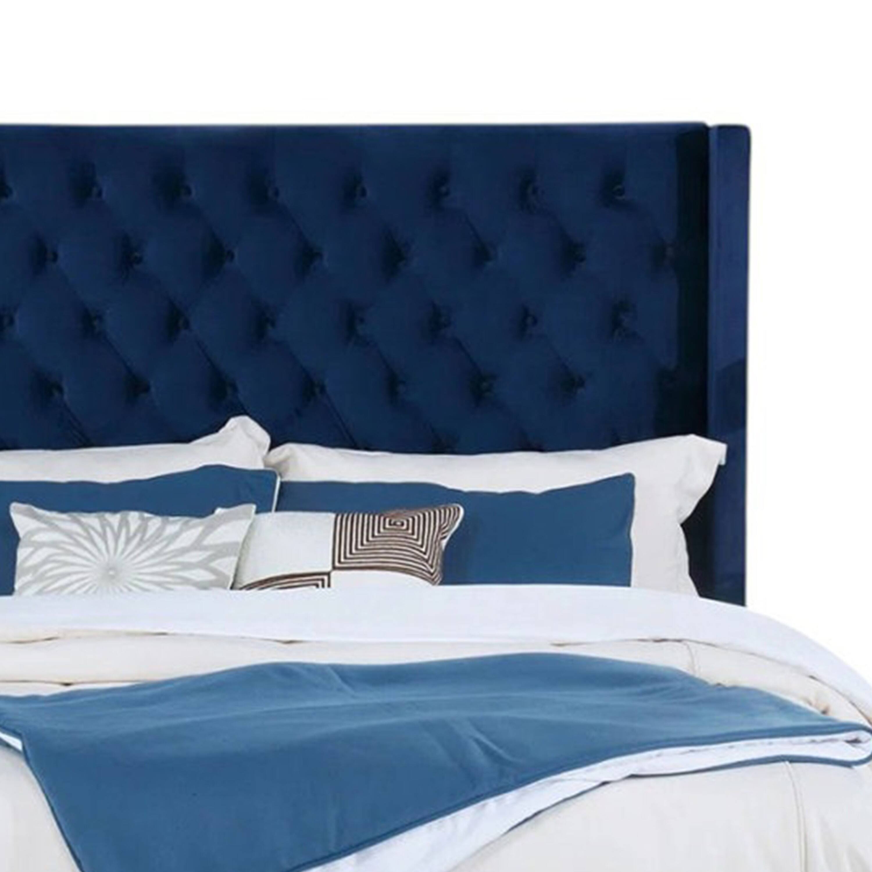 Alt View 2. Manhattan Lane - Hiu Queen Size Bed, Wingback Headboard, Navy Blue Velvet Like Upholstery - Navy Blue.