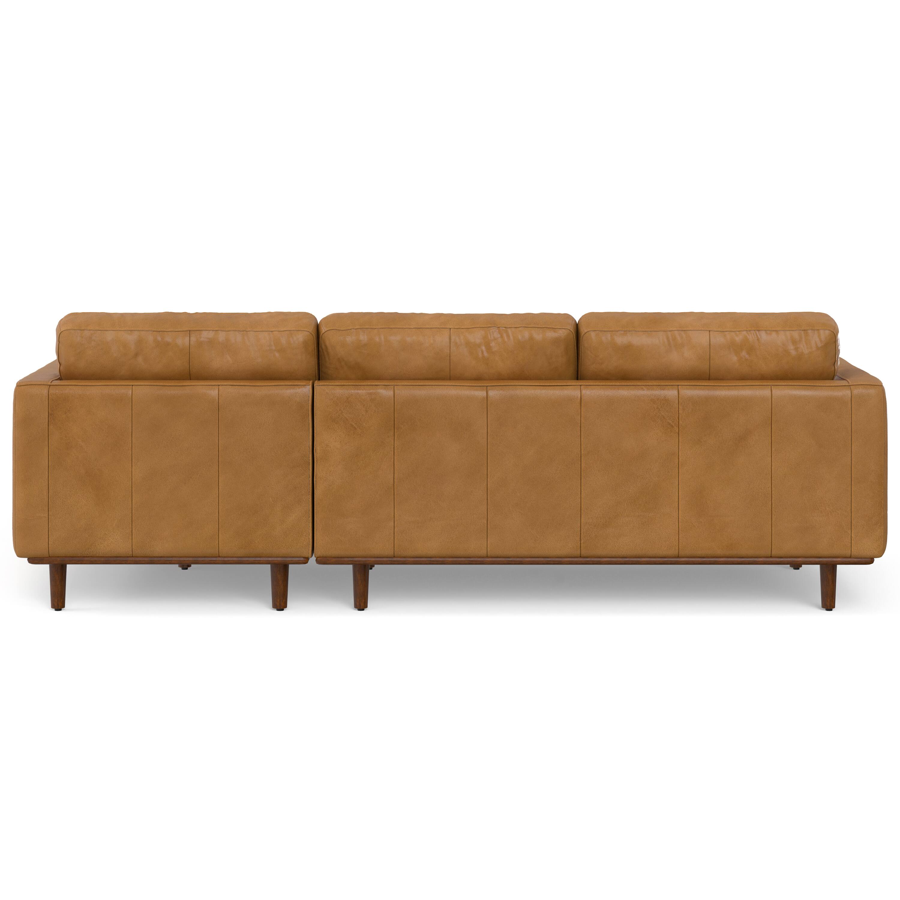 Alt View 2. Simpli Home - Morrison Mid Century Right Sectional 102 inch Wide Sofa Sectional in Sienna Genuine Leather - Sienna.