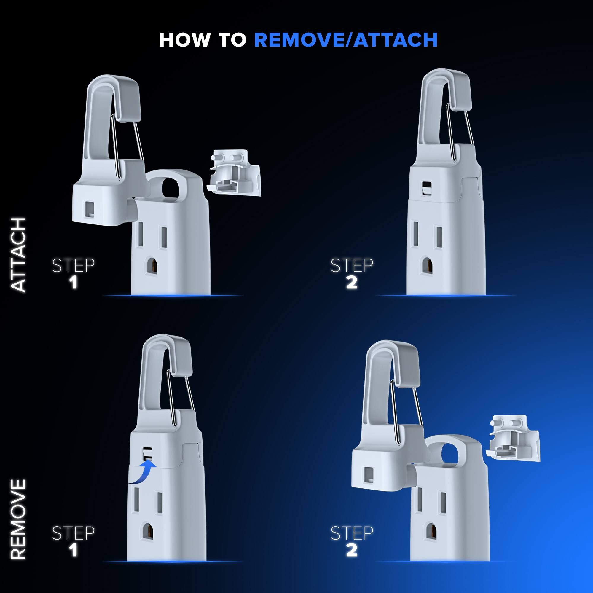 HOW TO REMOVE/ATTACH
ATTACH STEP 1 STEP 2
REMOVE STEP 1 STEP 2