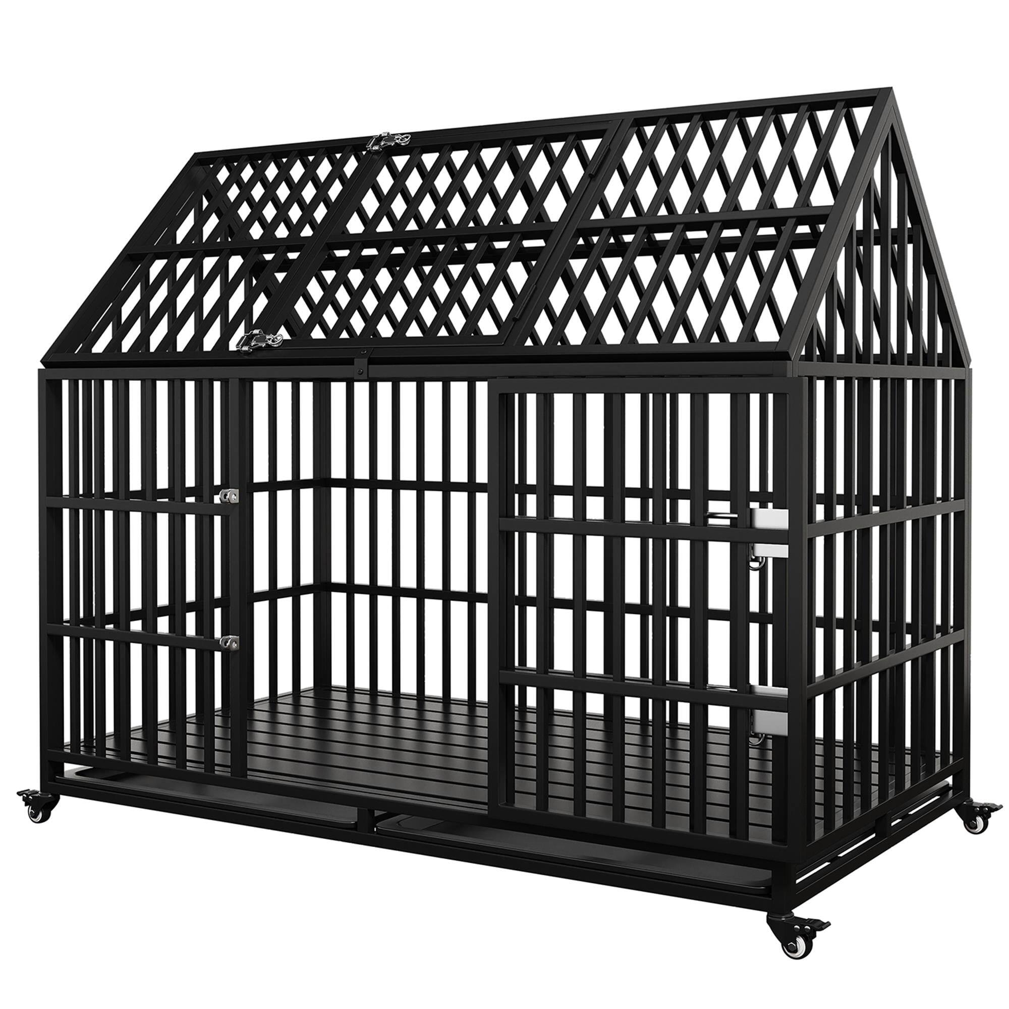 Alt View 2. Pefilos - 54" Heavy Duty Metal Dog Crate with 4 Universal Wheels, Dog Kennel Openable Pointed Top and Front Door.