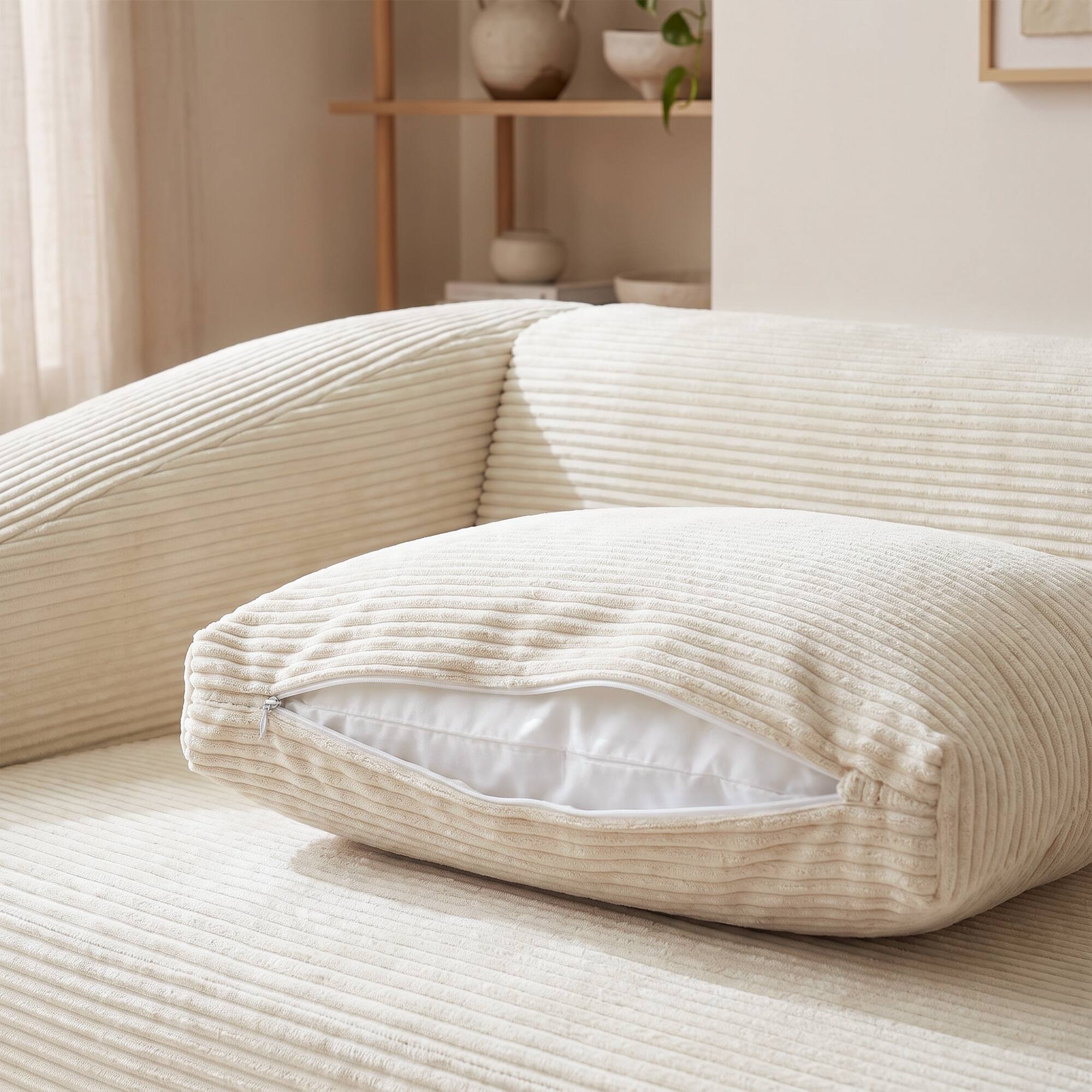 Alt View 4. Famapy - Convertible Sleeper Sofa Bed with Corduroy Cover, Foam Cushions and Removable Cover for Small Spaces - Beige.