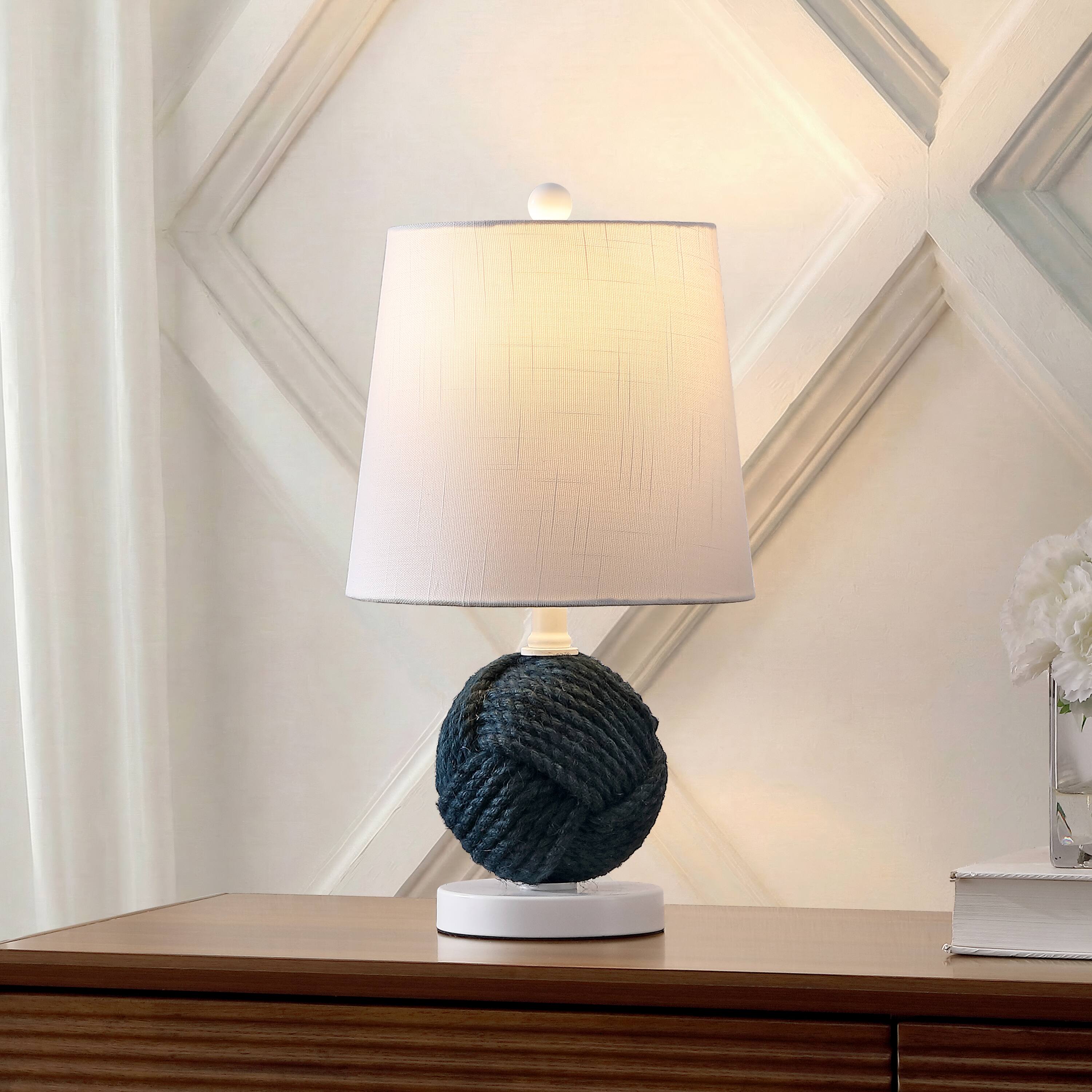 Alt View 1. Jonathan Y - Monkey 18" Coastal Navy Blue Rope Knot Globe Table Lamp and Metal Base for Cottage Living Room - Navy.