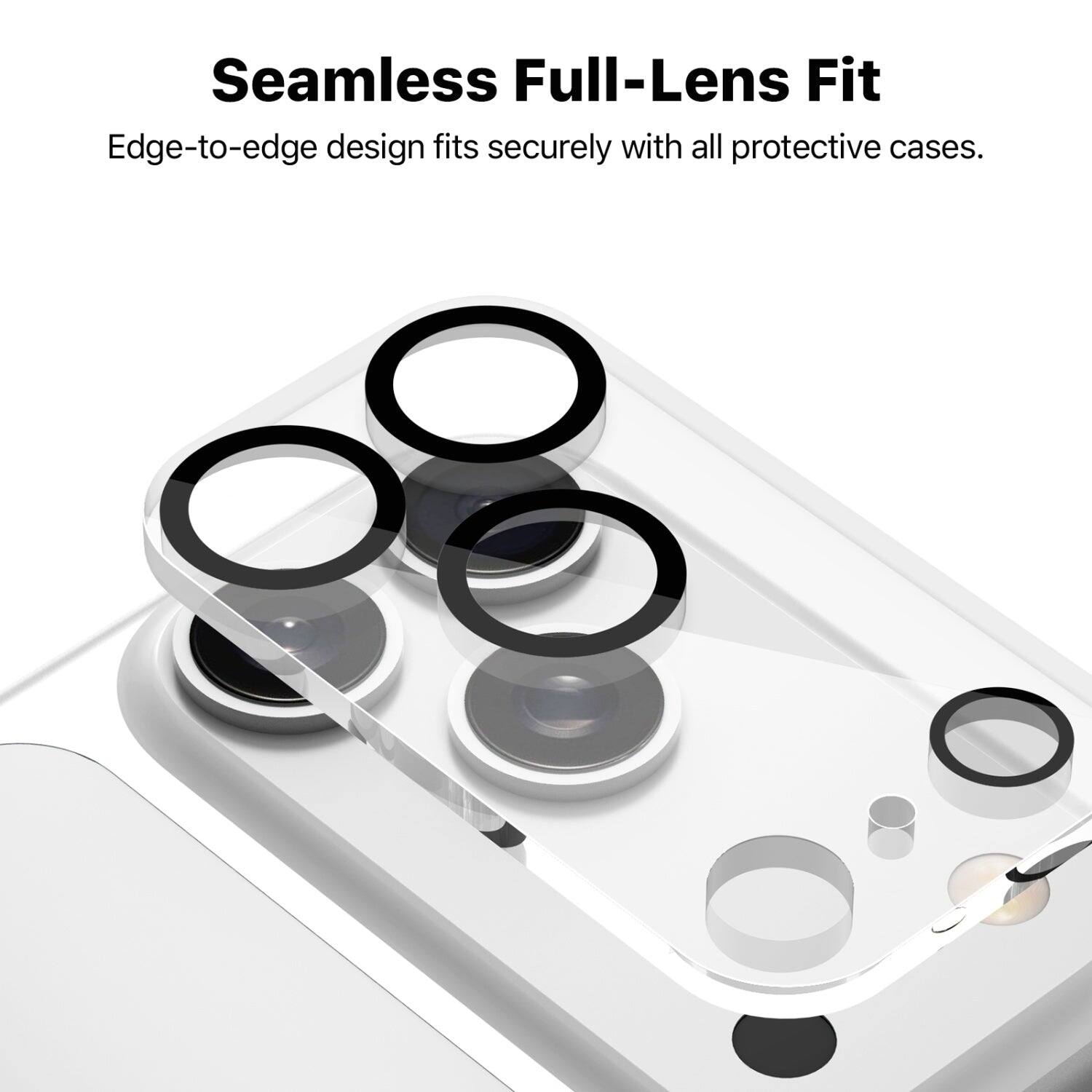 Seamless Full-Lens Fit  
Edge-to-edge design fits securely with all protective cases.