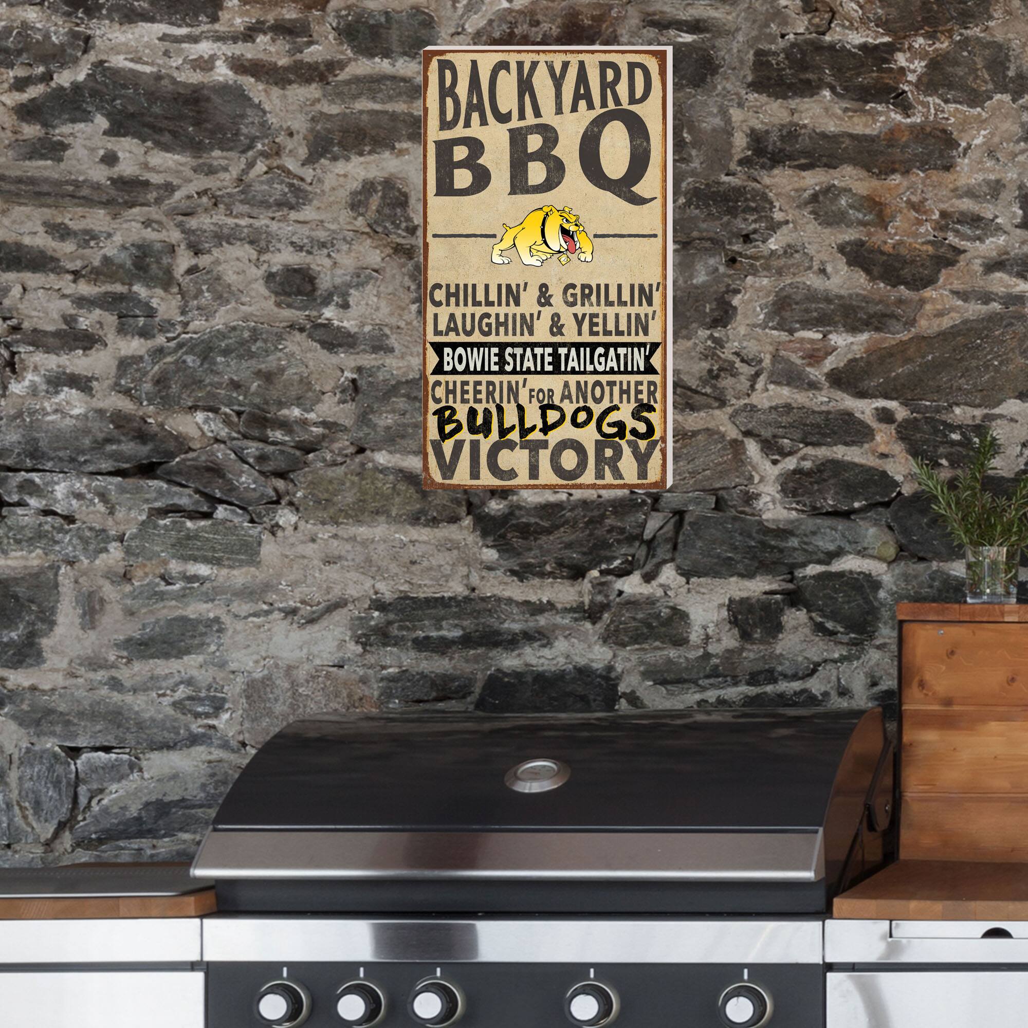 BACKYARD BBQ

CHILLIN' & GRILLIN'  
LAUGHIN' & YELLIN'  
BOWIE STATE TAILGATIN'  
CHEERIN' FOR ANOTHER  
BULLDOGS VICTORY