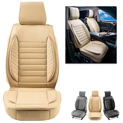 Front. VEVOR - Seat Covers, Universal Car Seat Covers Front Seats,2pcs Faux Leather Seat Cover,Semi-enclosed Design,Detachable Headrest - Beige.