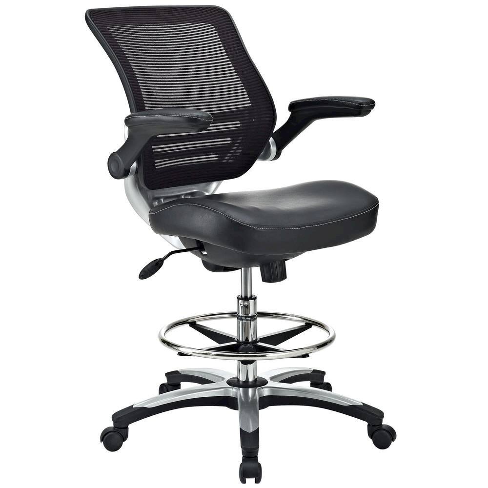 Back. FurniFact - Bicast Leather Drafting Chair with Armrest and Adjustable Height for Office Use - Black.