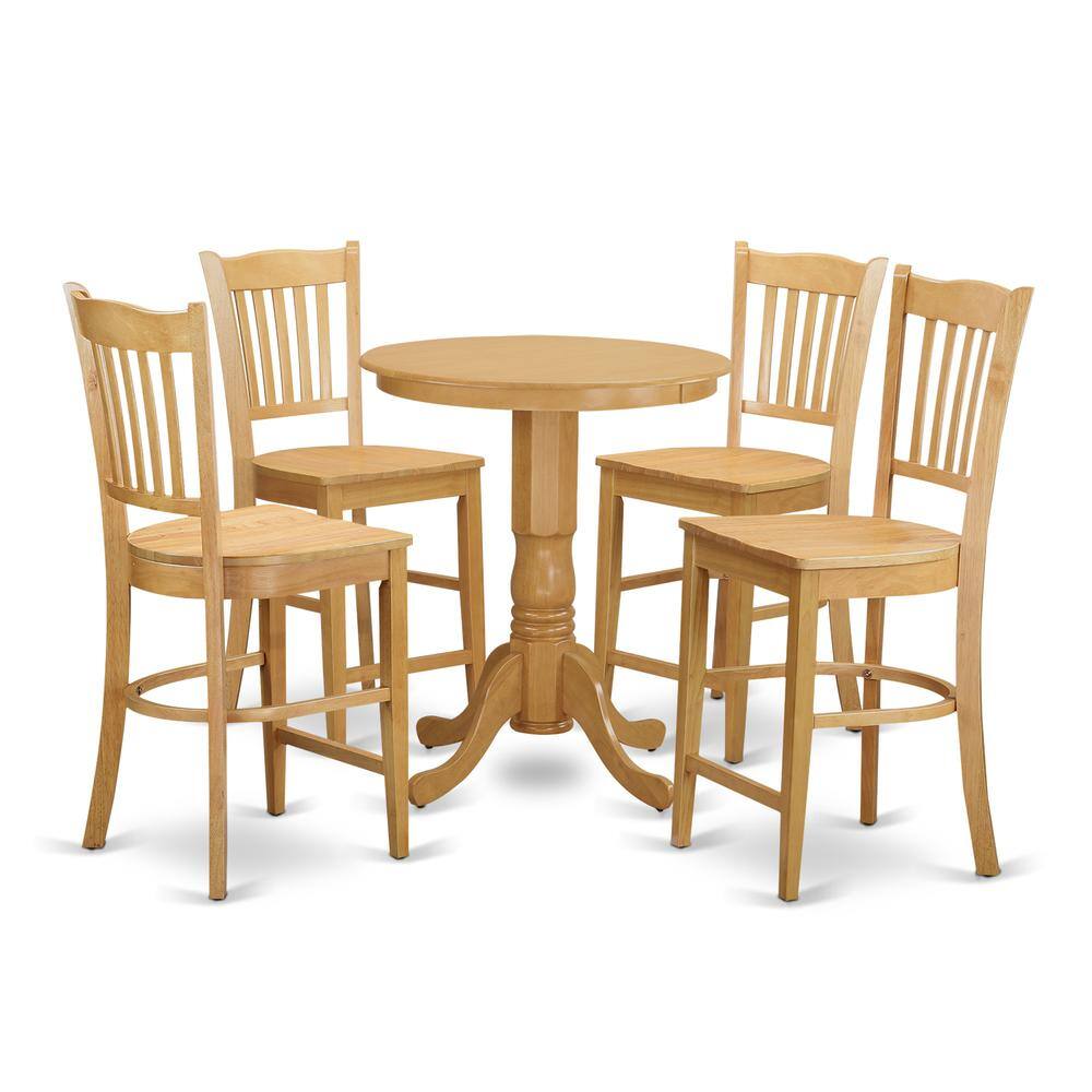 Front. East West Furniture - 5 Pcpub Table set - Small Kitchen Table and 4 counter height Dining chair. - Oak.