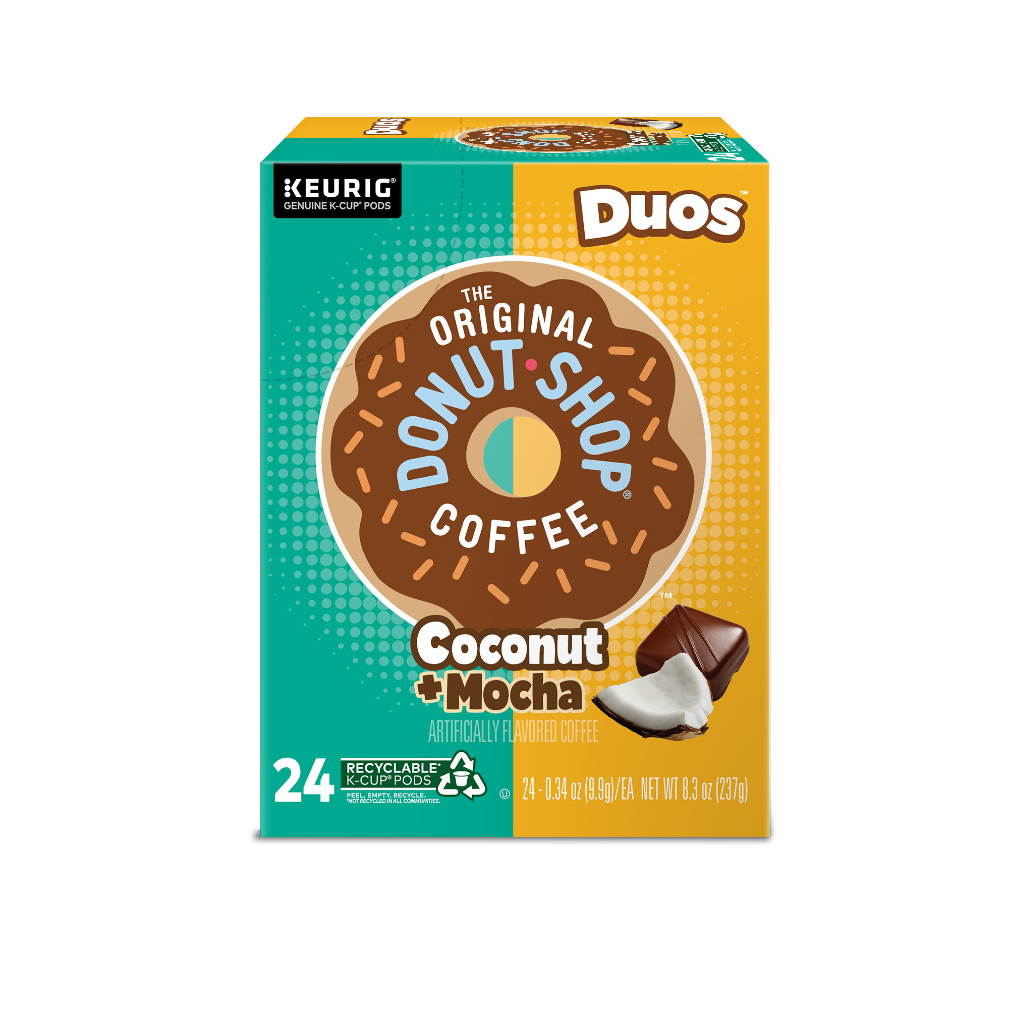 Keurig - Genuine K-Cup Pods Duos The Original Donut Shop Coffee Coconut + Mocha Artificially Flavored Coffee Recyclable 24 K-Cup* 21 - - I Emove - Pods - 0.34 OZ (9.9g) EA NET WT 8.31 OZ (237g)