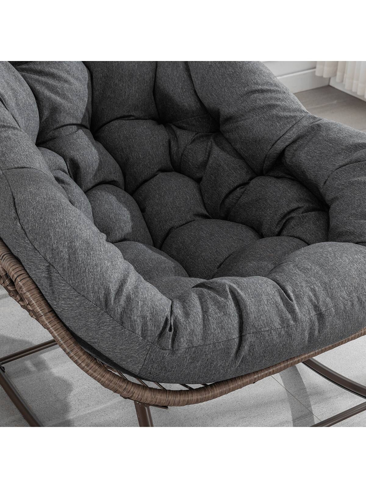 Back. Trinkets Crazed - Outdoor Patio Rocking Chair Set Of 2,Comfy Wicker Rocker Chair With Padded Cushion,Oversized Rattan Papasan Egg Chair - Gray.