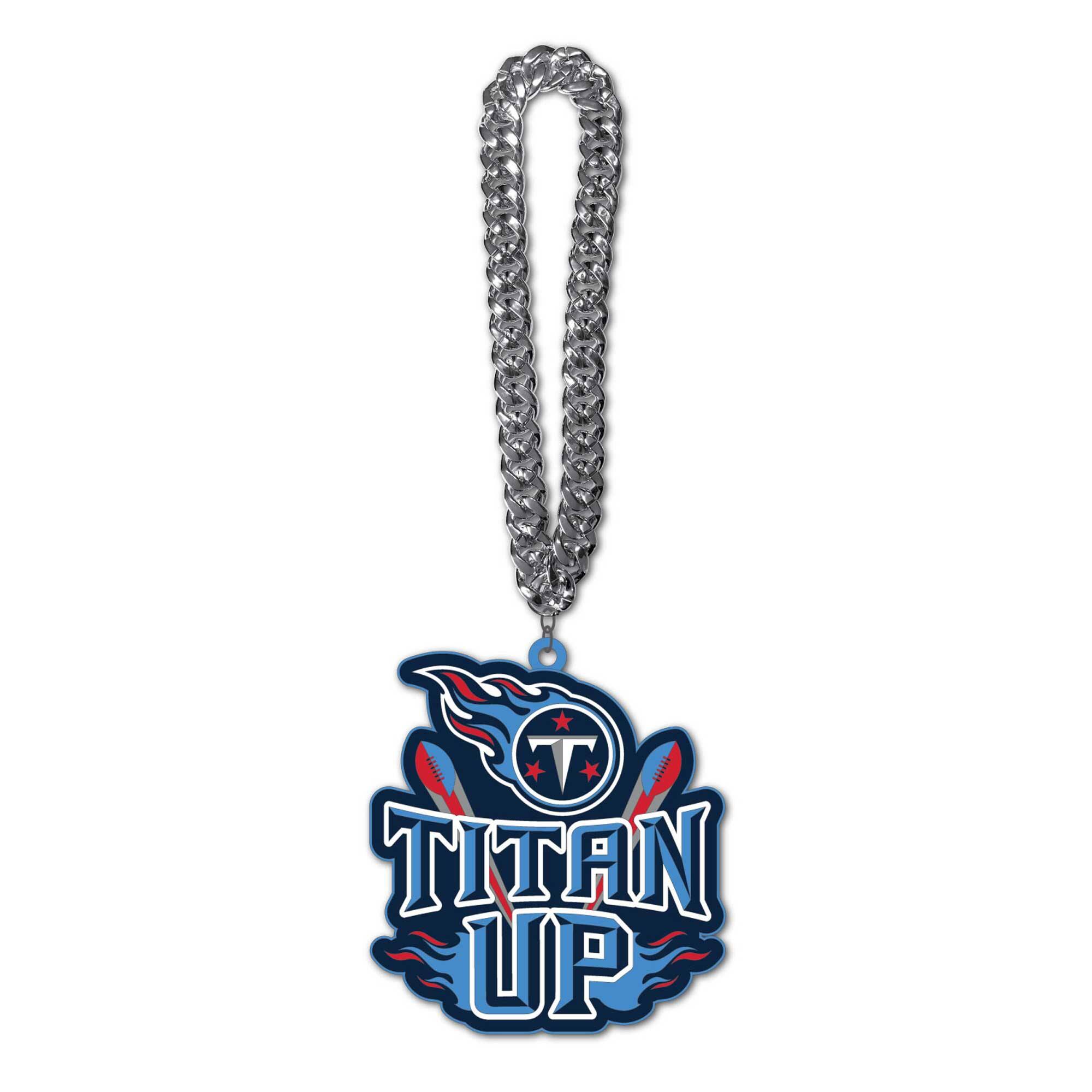 Front. MOJO - Tennessee Titans Slogan Fan Chain Necklace - Navy.