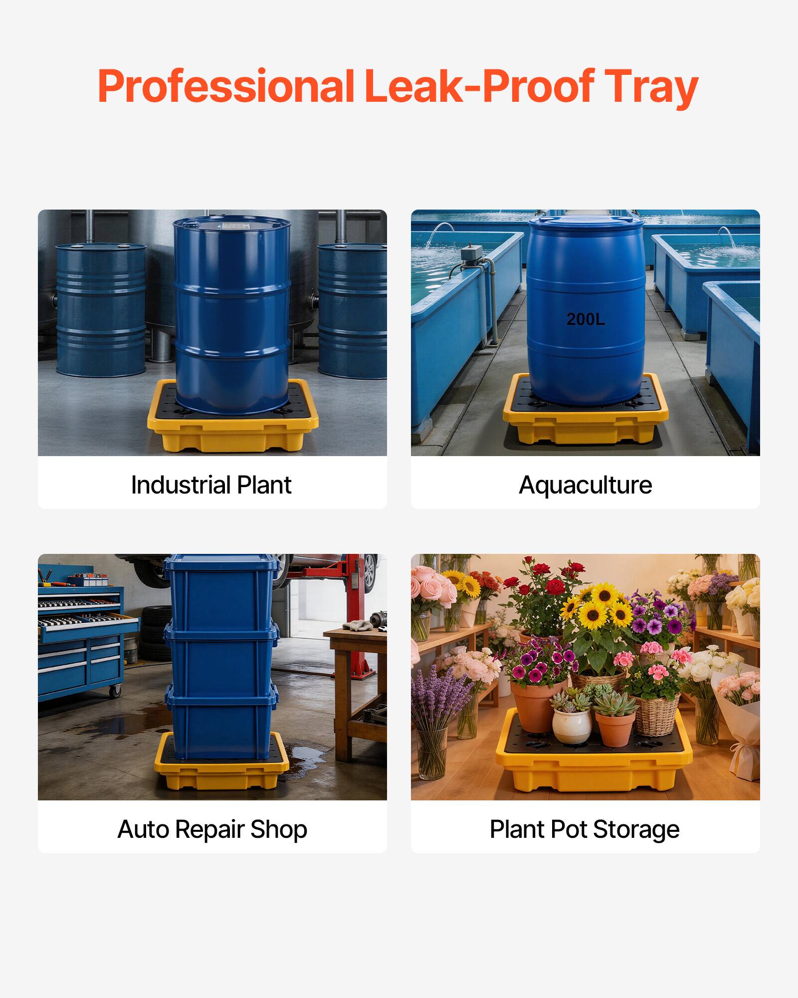 Professional Leak-Proof Tray 200L

- Industrial Plant
- Aquaculture
- Auto Repair Shop
- Plant Pot Storage