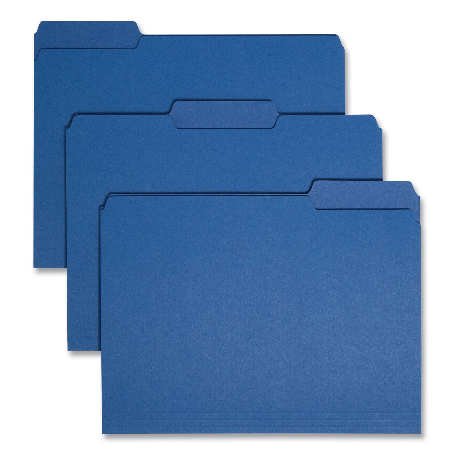 Front. Smead Manufacturing - Interior File Folders, 1/3-Cut Tabs: Assorted, Letter Size, 0.75" Expansion, Navy Blue, 100/Box.