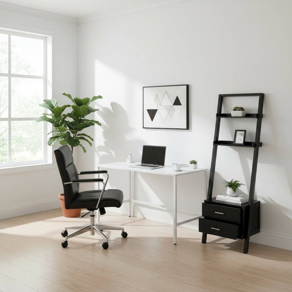 Alt View 5. FurniFact - Black Leaning Shelf - Black.