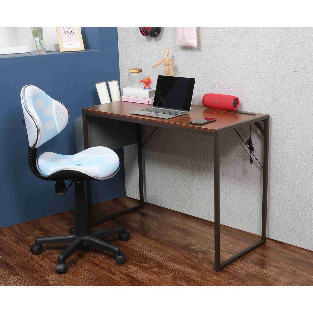 Alt View 4. JJS - Small Computer Desk Simple Style Writing Desk - Brown.