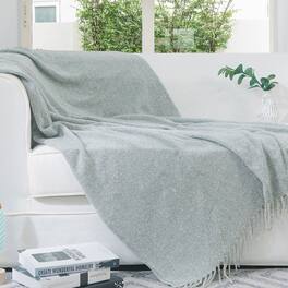 Cheer Collection - Ultra Soft Knit Throw Blanket with Fringe Edges Lightweight and Cozy 50 x 60 Inches - Gray