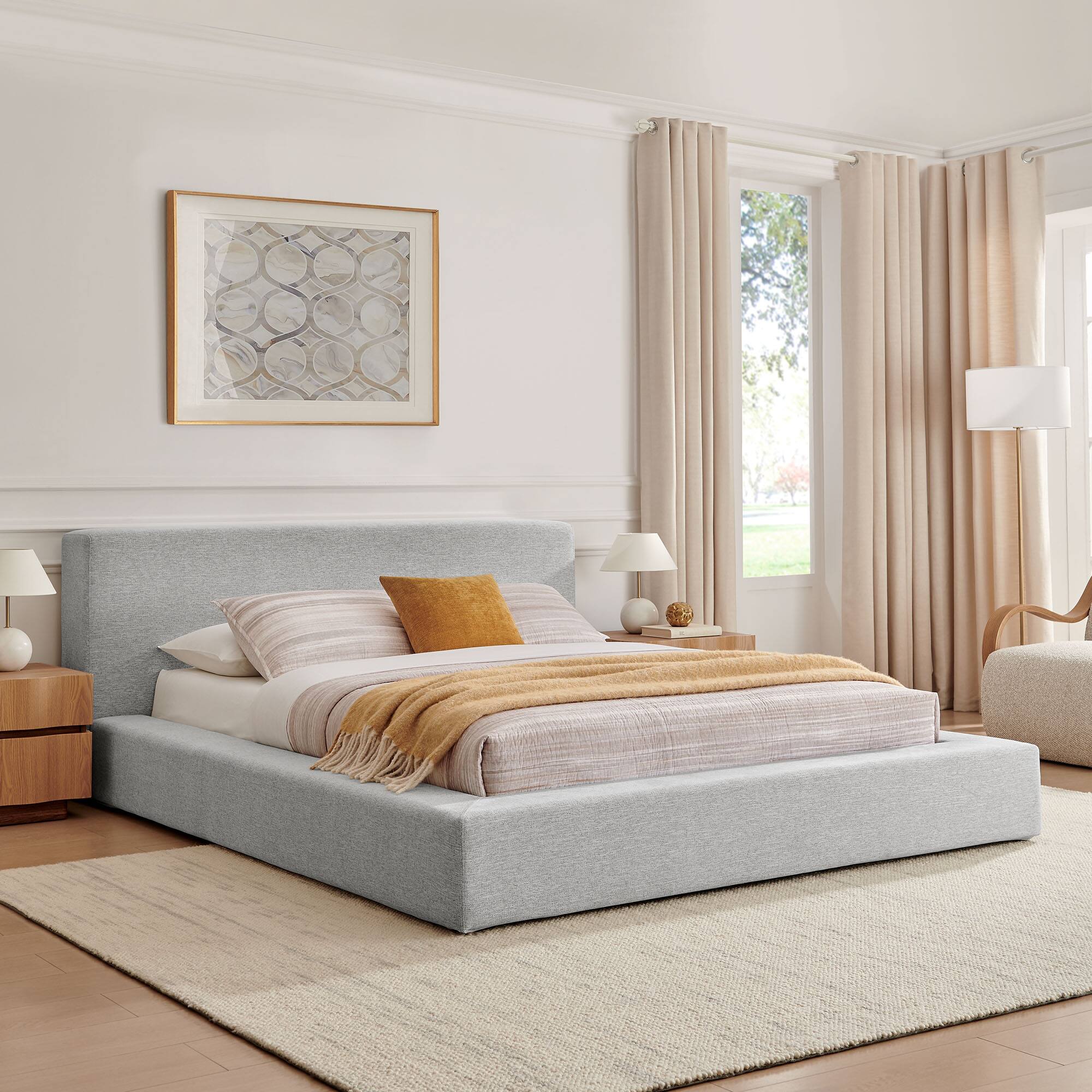 Alt View 7. Modway - Luma Chenille Upholstered King Platform Bed Frame by Modway - Light Gray Fabric.