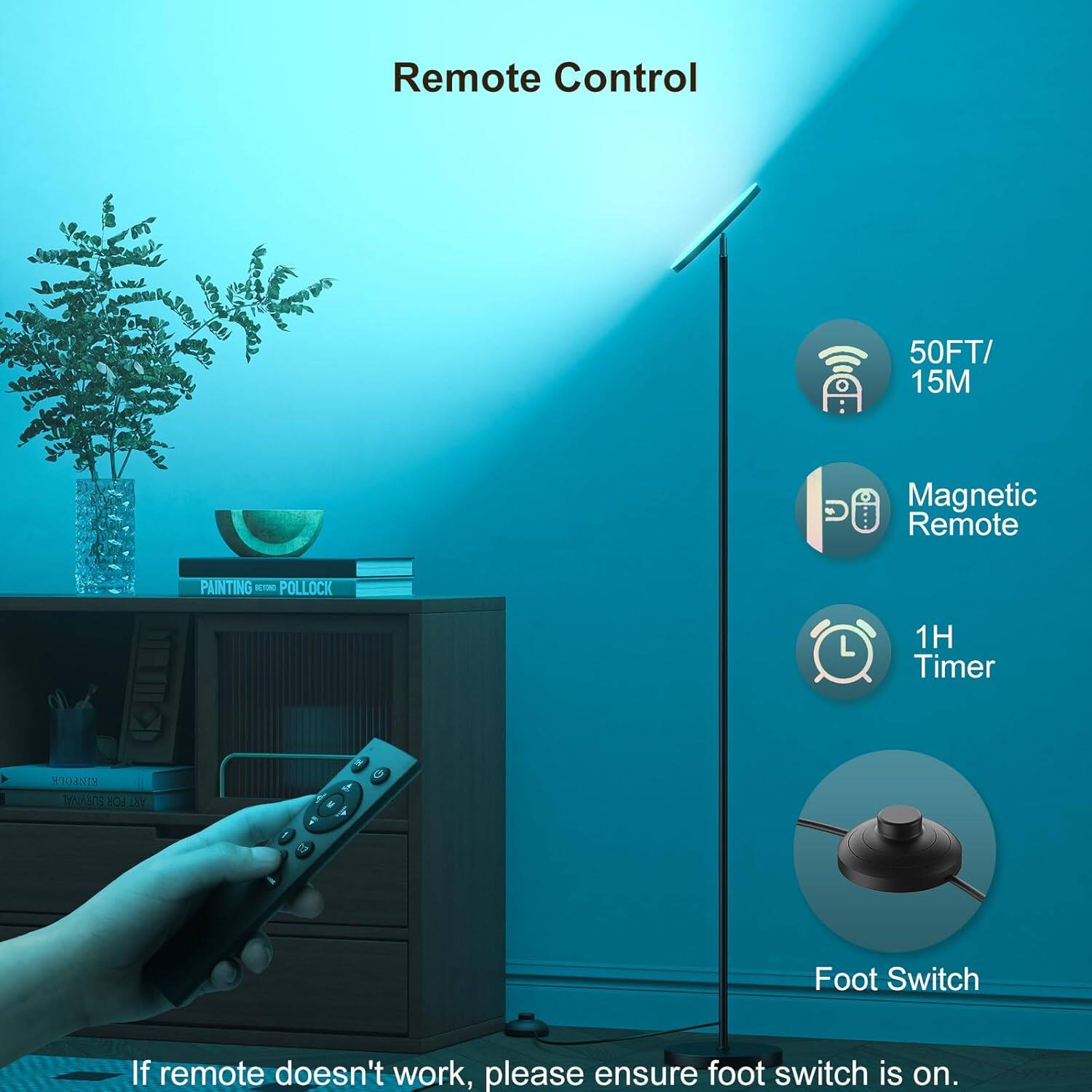 Remote Control

- 50FT/ 15M
- Magnetic Remote
- 1H Timer
- Foot Switch

If remote doesn't work, please ensure foot switch is on.