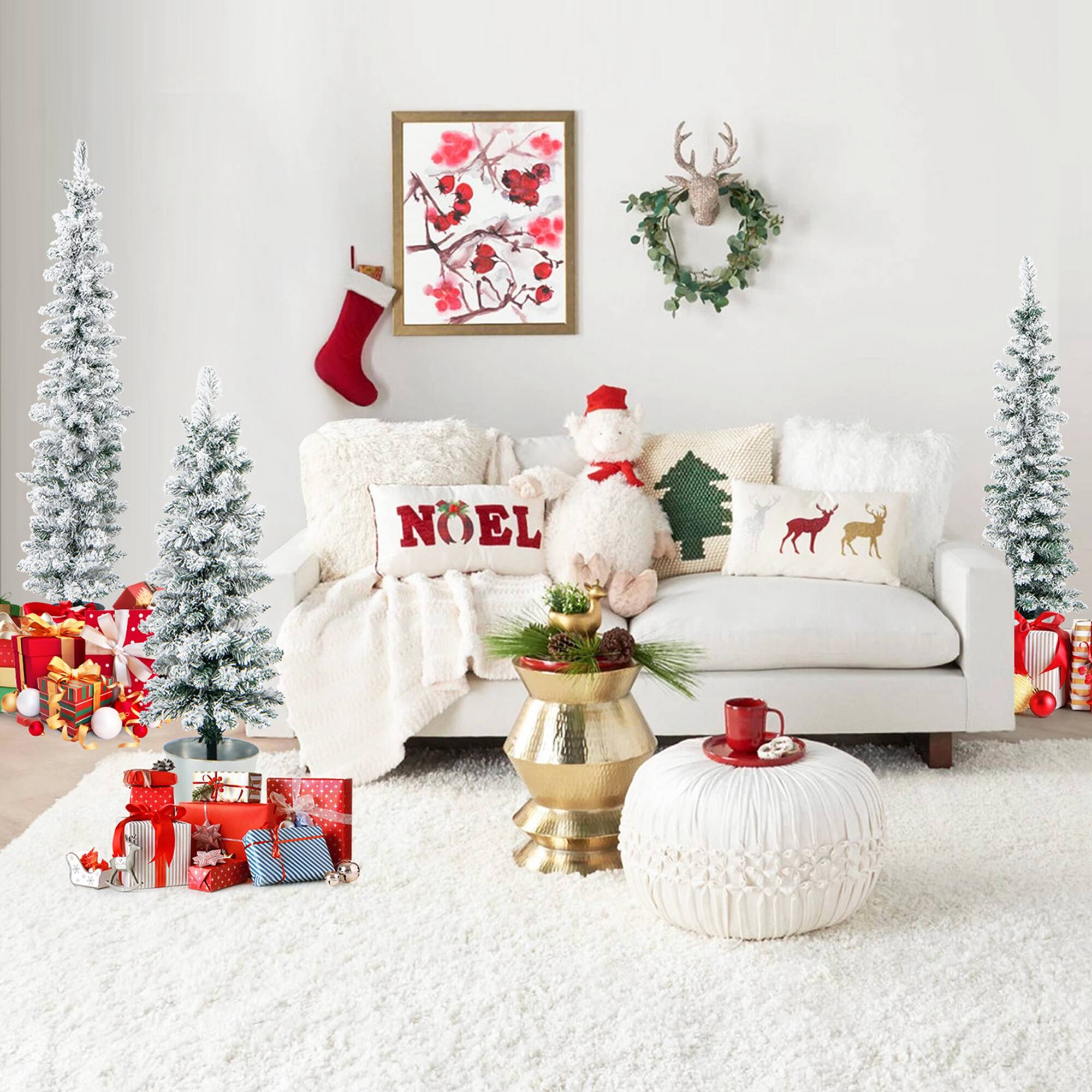 Alt View 3. Costway - Costway Potted Artificial Christmas Tree Set of 3 3/4/5 FT Snow-Flocked Slim Faux Trees - Silver/Green.